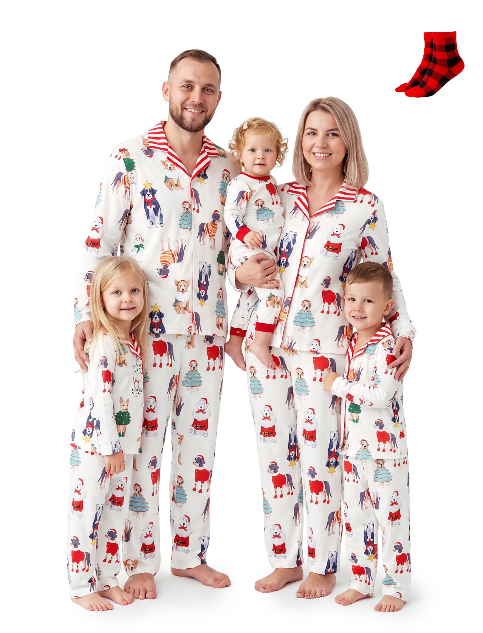 PATPAT Button Down Christmas Pajamas, Button Up Pjs for Family Christmas Party Long Sleeve Lounge Sets