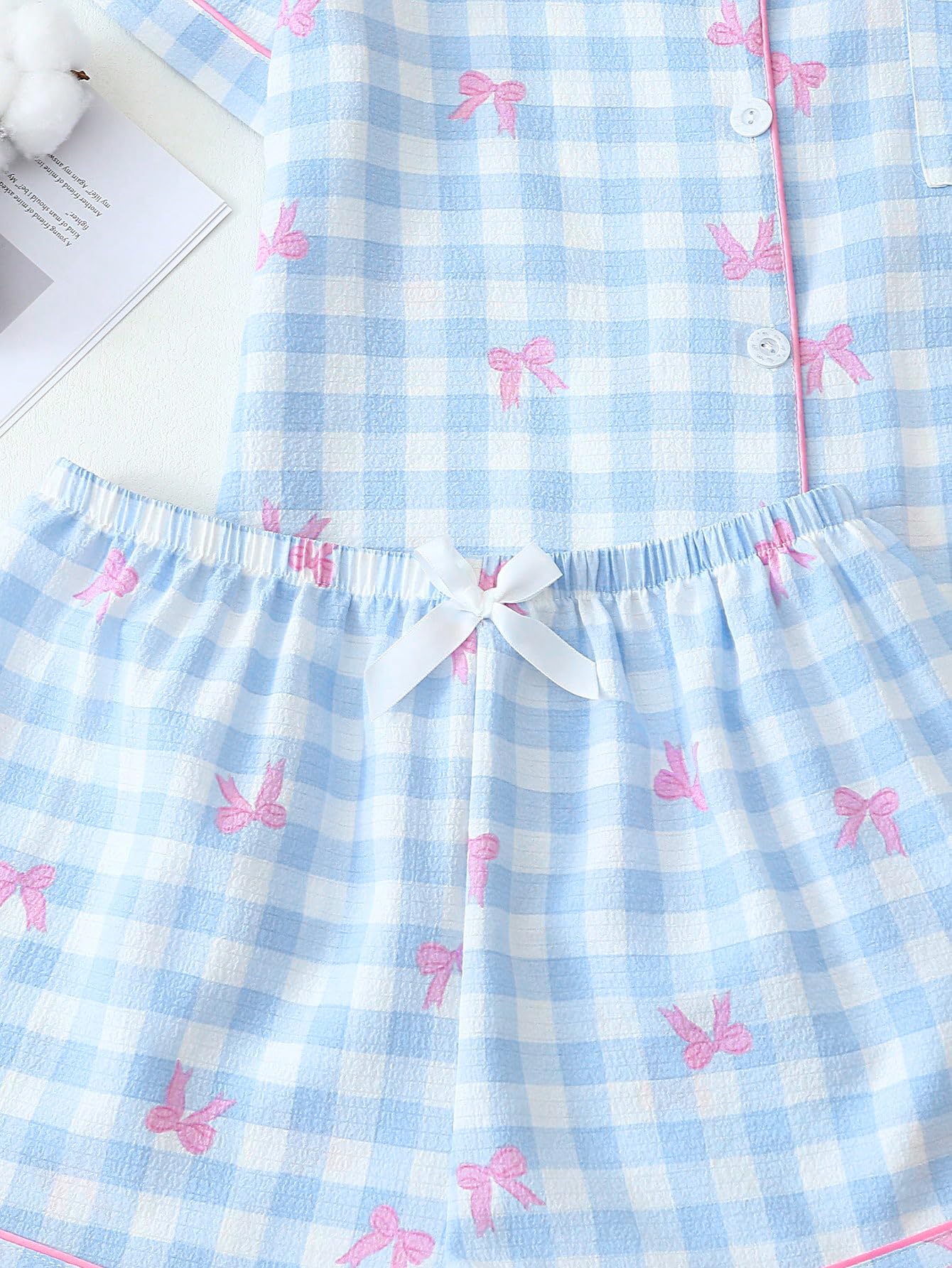 Verdusa Pajamas Sets 2 Piece Gingham Cute Button Down Shirts with Shorts