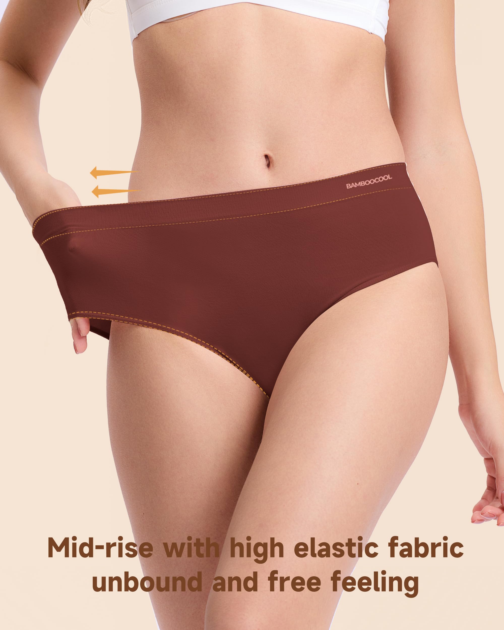 Women's Bamboo Seamless Bikini Panties Moisture-Wicking Stretchy Breathable Hipster Coverage Ladies Underwear 6-pack