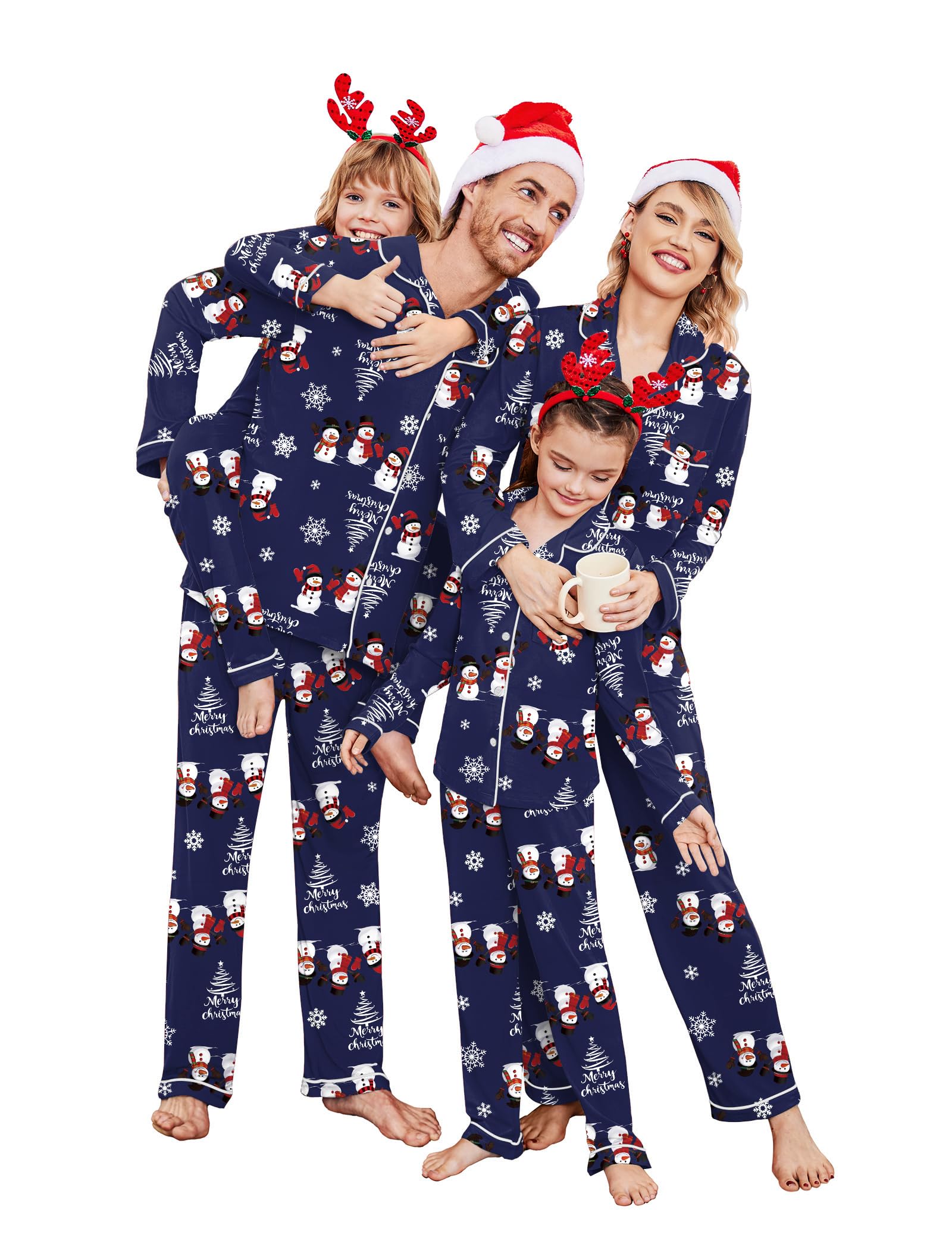 Ekouaer Christmas Family Matching Pajamas Long Sleeve Button Down Pj Set