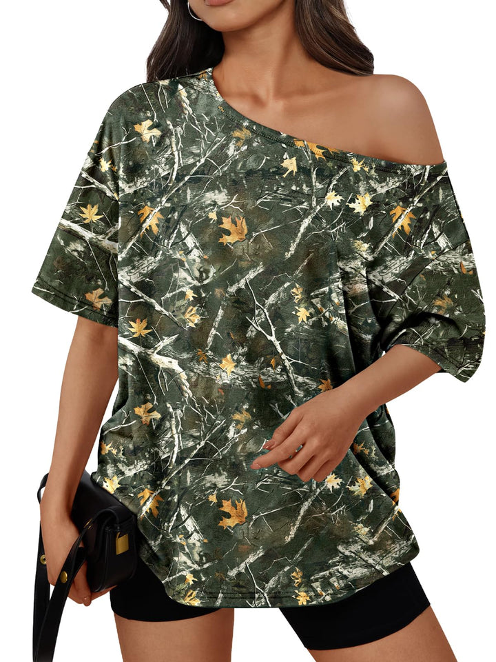 Trendy Queen Womens Off the Shoulder Tops Oversized Summer T-Shirts 2026 | Breathable comfort stretch fabric, short sleeve, basic oversized tees, casual workout gym, y2k going out clothes