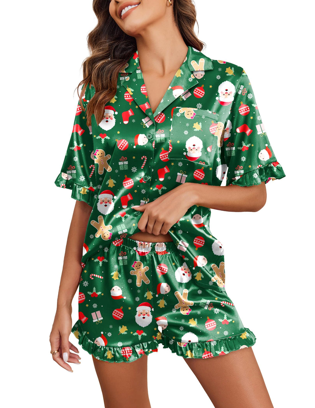 Ekouaer Satin Pajama Set for Women 2 Piece Pj Sets Short Sleeve Sleepwear