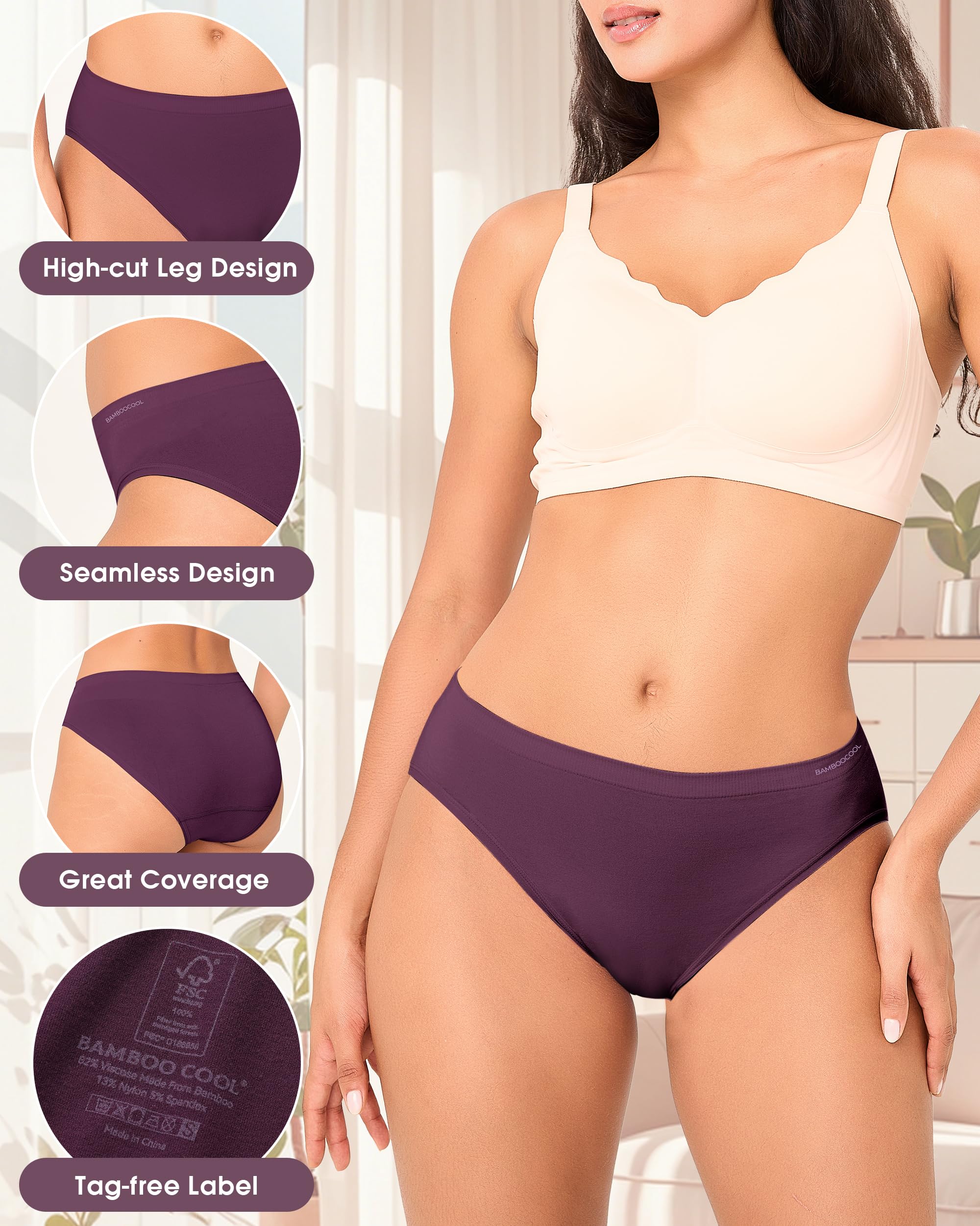 BAMBOO COOL Women's Underwear Ladies Brief Seamless Panties Moisture Wicking Stretchy Full Coverage