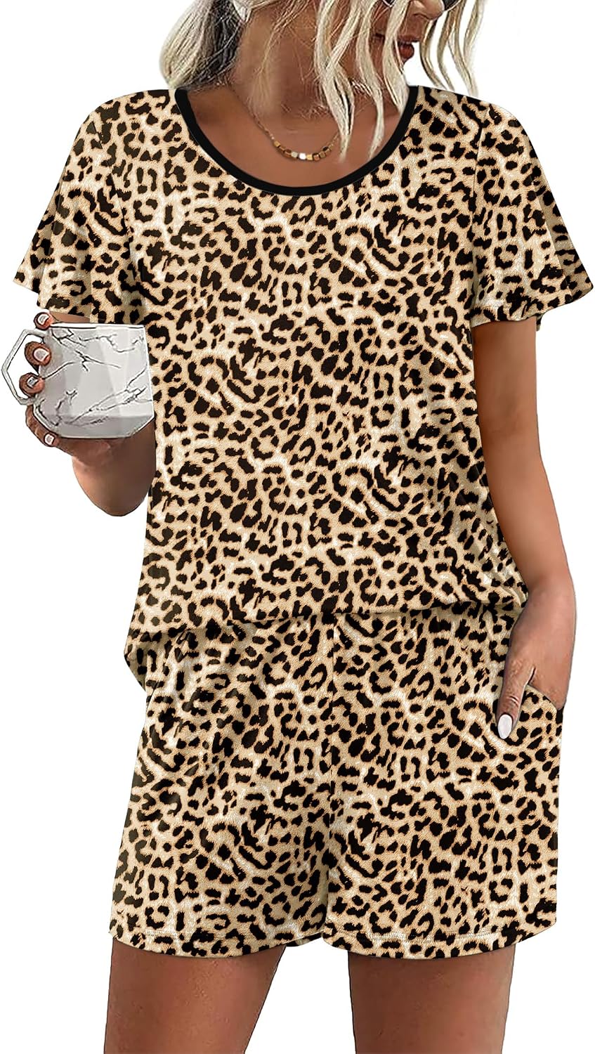 Ekouaer Womens Pajama Set Summer Short Sleeve Pjs Sleepwear Cute 2 Piece Lounge Sets S-XXL