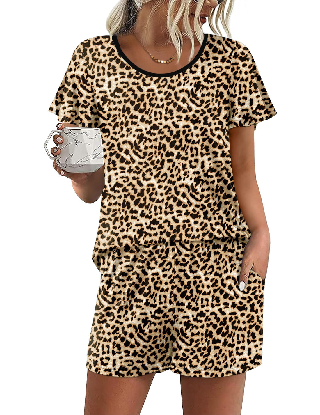 Ekouaer Womens Pajama Set Summer Short Sleeve Pjs Sleepwear Cute 2 Piece Lounge Sets S-XXL