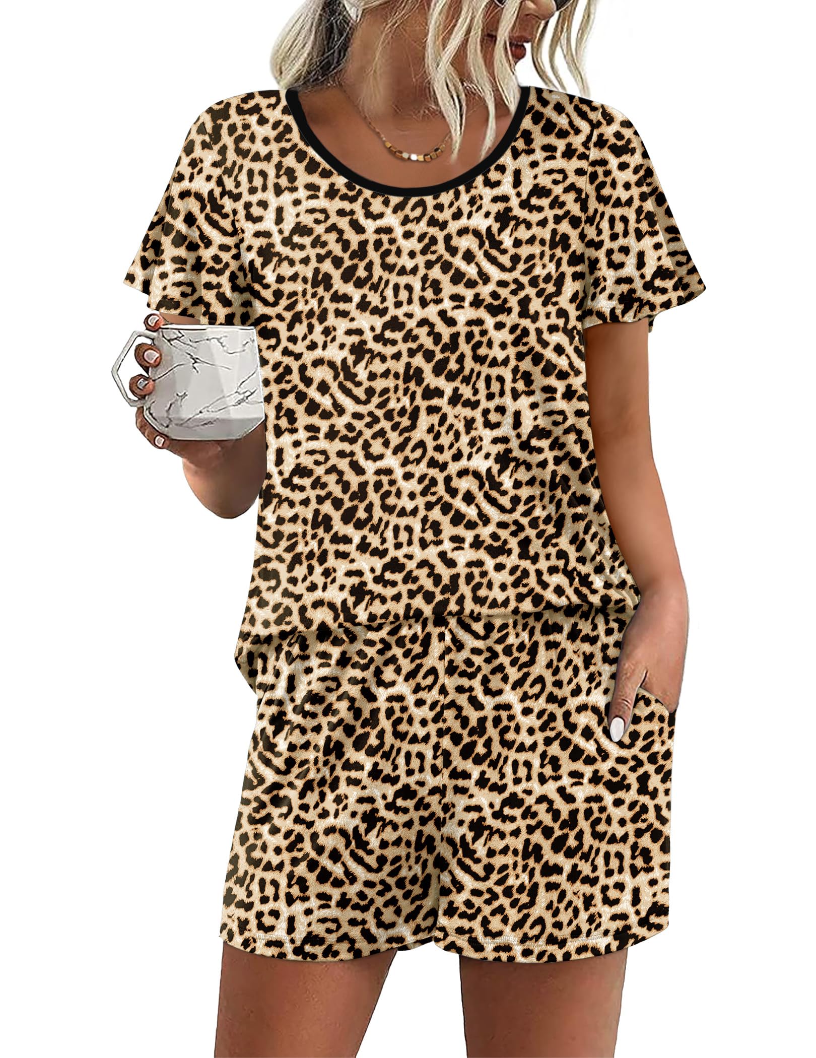 Ekouaer Womens Pajama Set Summer Short Sleeve Pjs Sleepwear Cute 2 Piece Lounge Sets S-XXL
