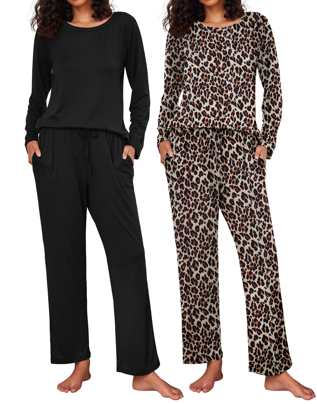 Ekouaer Women's 2 Pack Pajama Sets Long Sleeve Lounge Set Soft Comfy Pjs