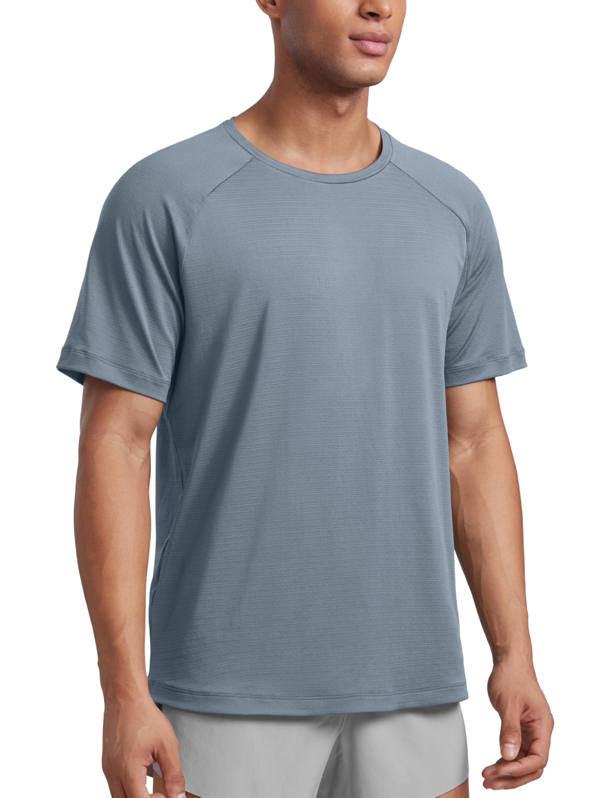 CRZ YOGA Breathable Texture Crewneck T-Shirts | Workout, Quick Dry, Lightweight, Classic Fit, Round Scallop Back, Short Sleeve Shirts for Men