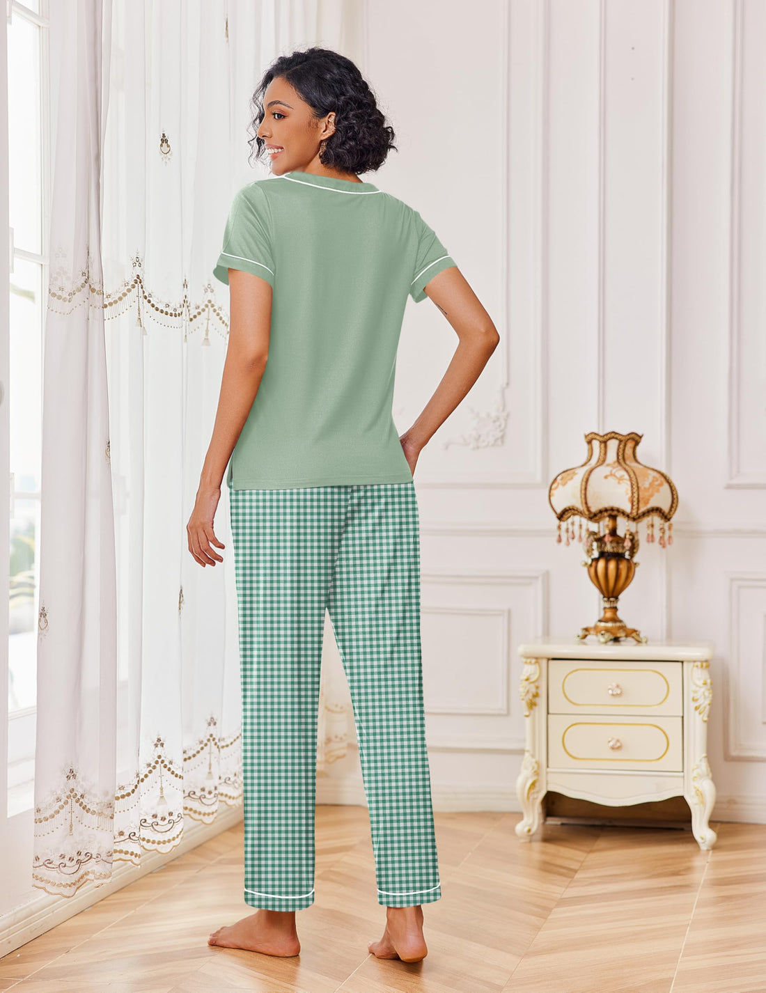 Ekouaer Pajamas for Women Set 2 Piece Lounge Set Soft Pajama Sets Short Sleeve and Pants Pj Sets Loose Sleepwear with Pockets