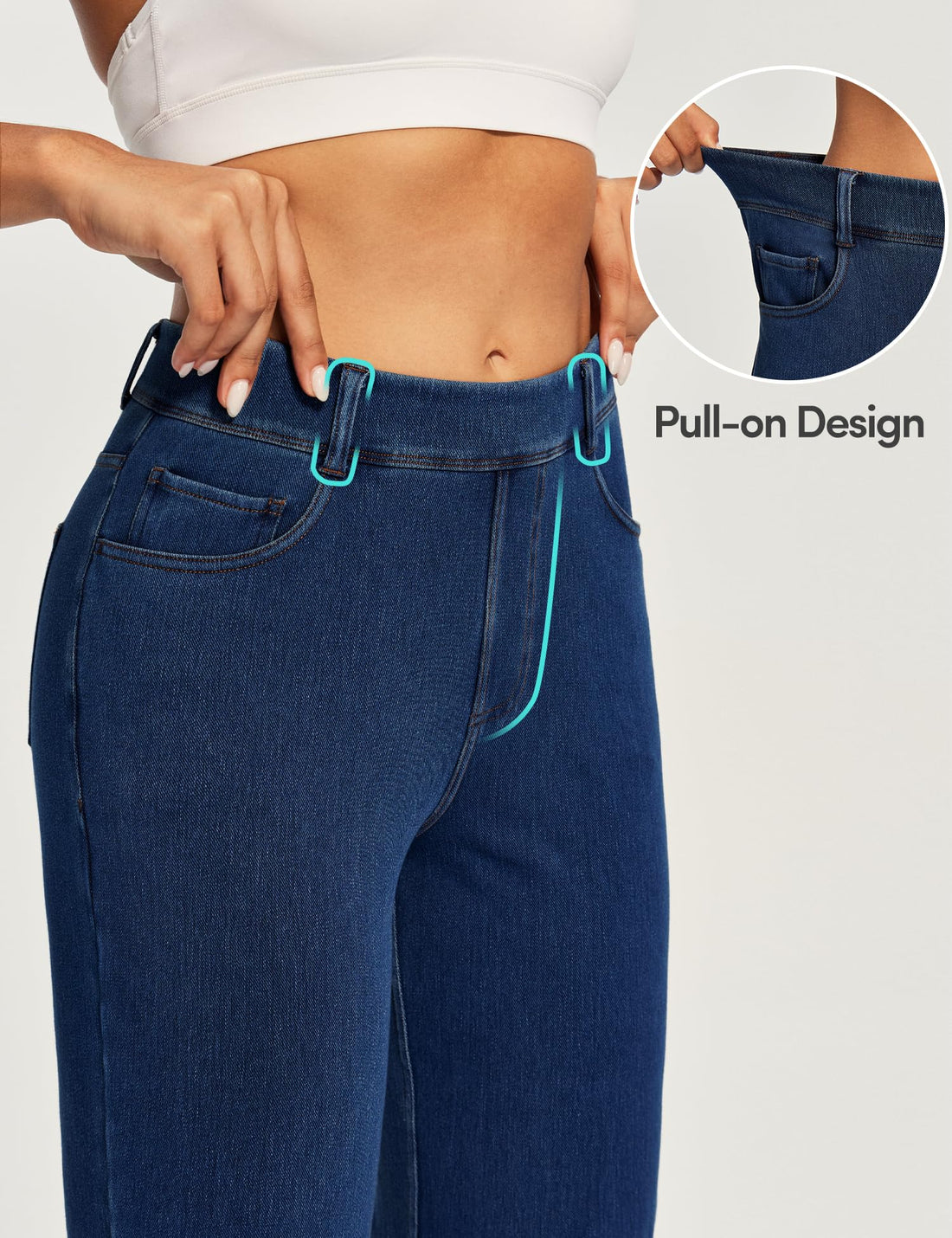IUGA Straight Leg Jeans for Women Stretchy Pull On Sweatpant Jeans Women High Waisted Bootcut Jean Trendy Denim Pants