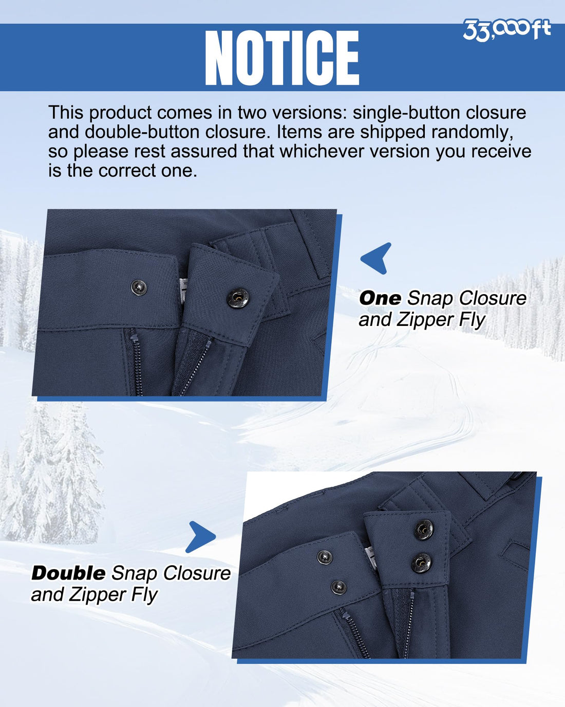 33,000ft Men's Winter Snow Ski Fleece Lined Pants Warm Waterproof Softshell Insulated for Snowboard Outdoor Work Hiking
