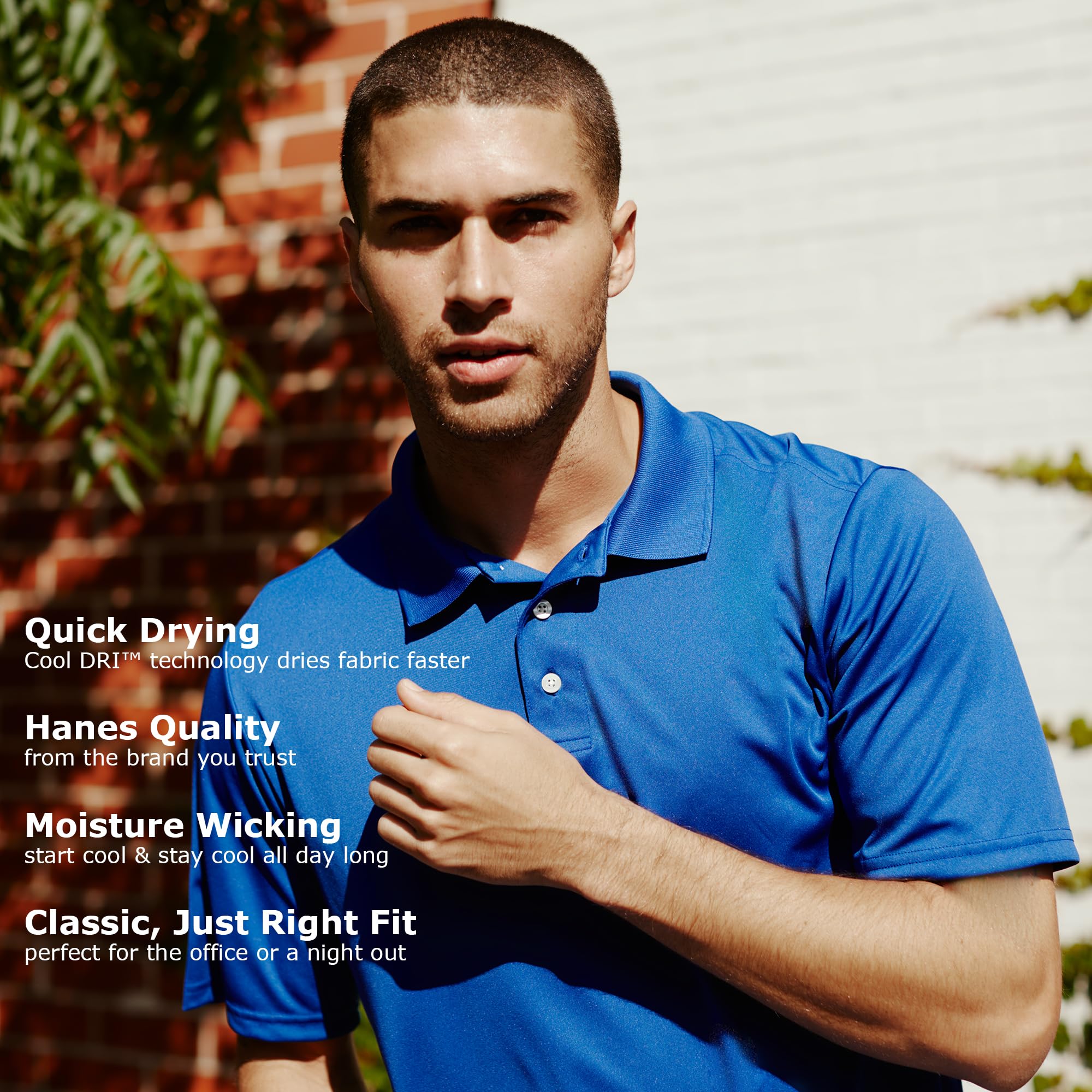 Hanes Men's Cool DRI Polo Shirt, Quick-Drying Performance Polo for Men, UPF Protection