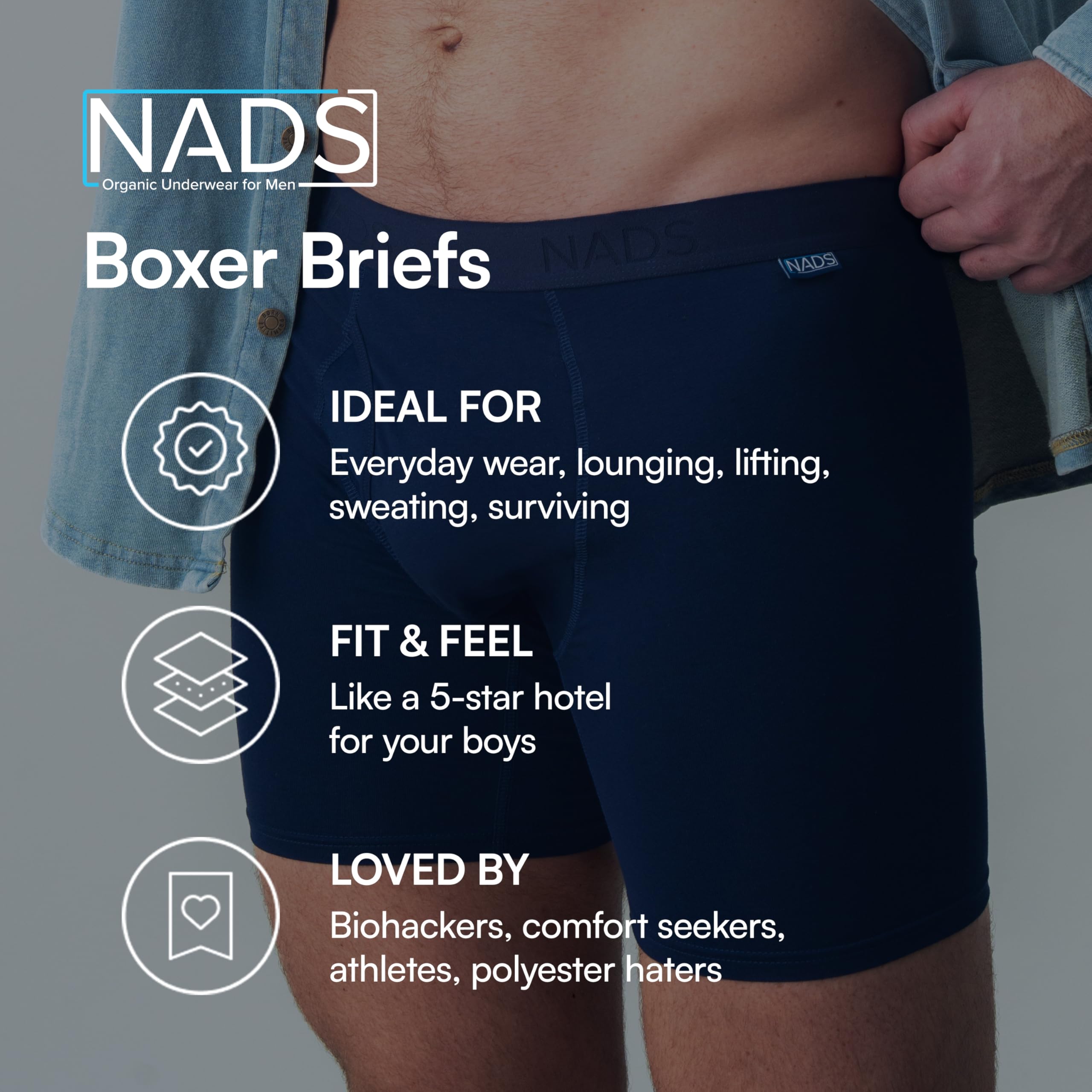 NADS Organic Cotton Boxer Briefs – Hormone-Friendly, Non-Toxic Men’s Underwear for Comfort, Support & Safer Nuts – Multi-Pack