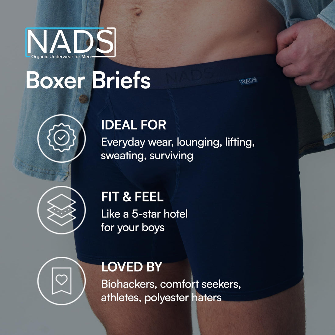NADS Organic Cotton Boxer Briefs – Hormone-Friendly, Non-Toxic Men’s Underwear for Comfort, Support & Safer Nuts – Multi-Pack