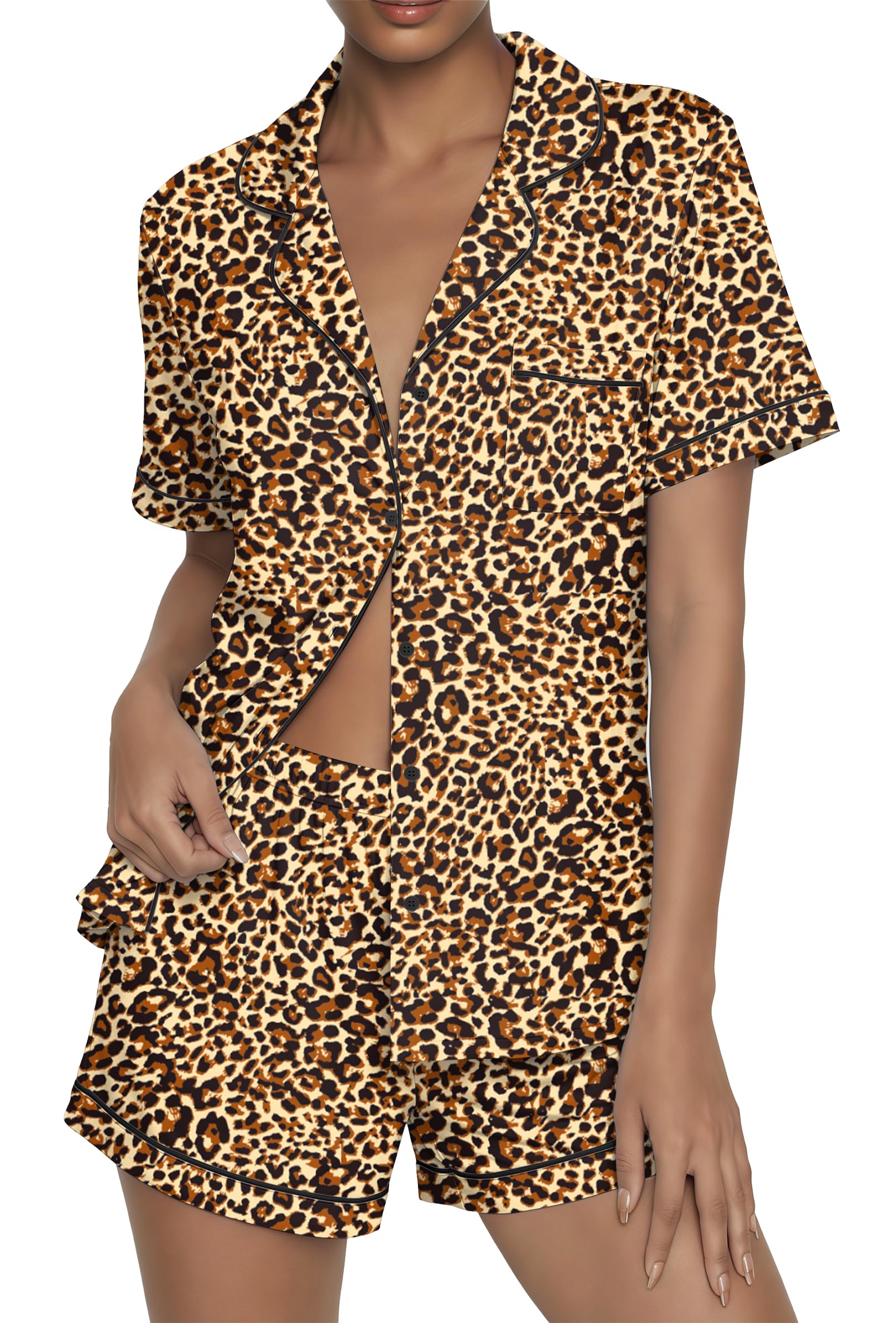 Ekouaer Womens Pajama Sets Button Up Pjs 2 Piece Short Sleeve Sleepwear