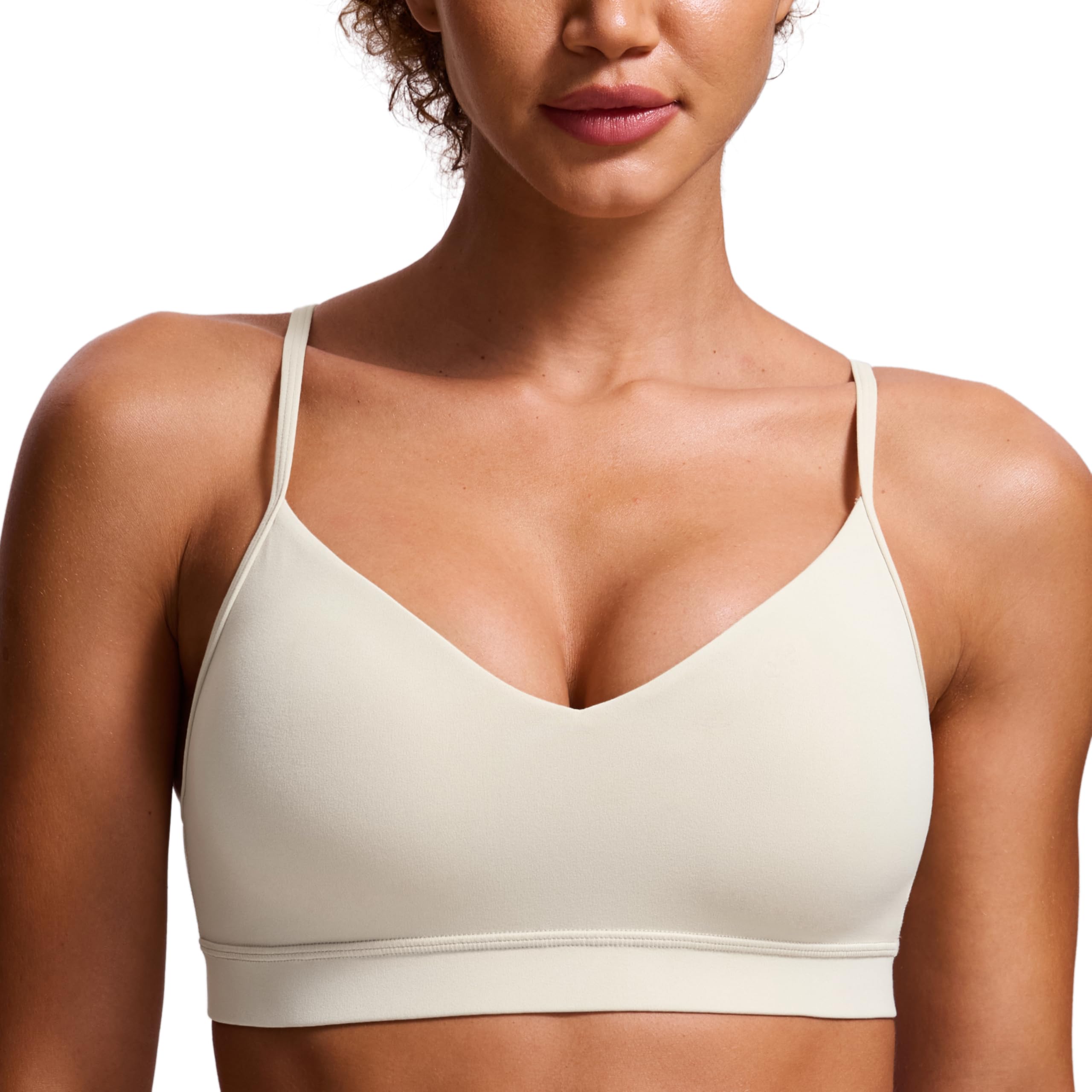 CRZ YOGA Butterluxe V Neck Sports Bras | Light Support, Removable Pads, Yoga, Extremely Soft, Square Back, Adjustable Spaghetti Straps, for Women