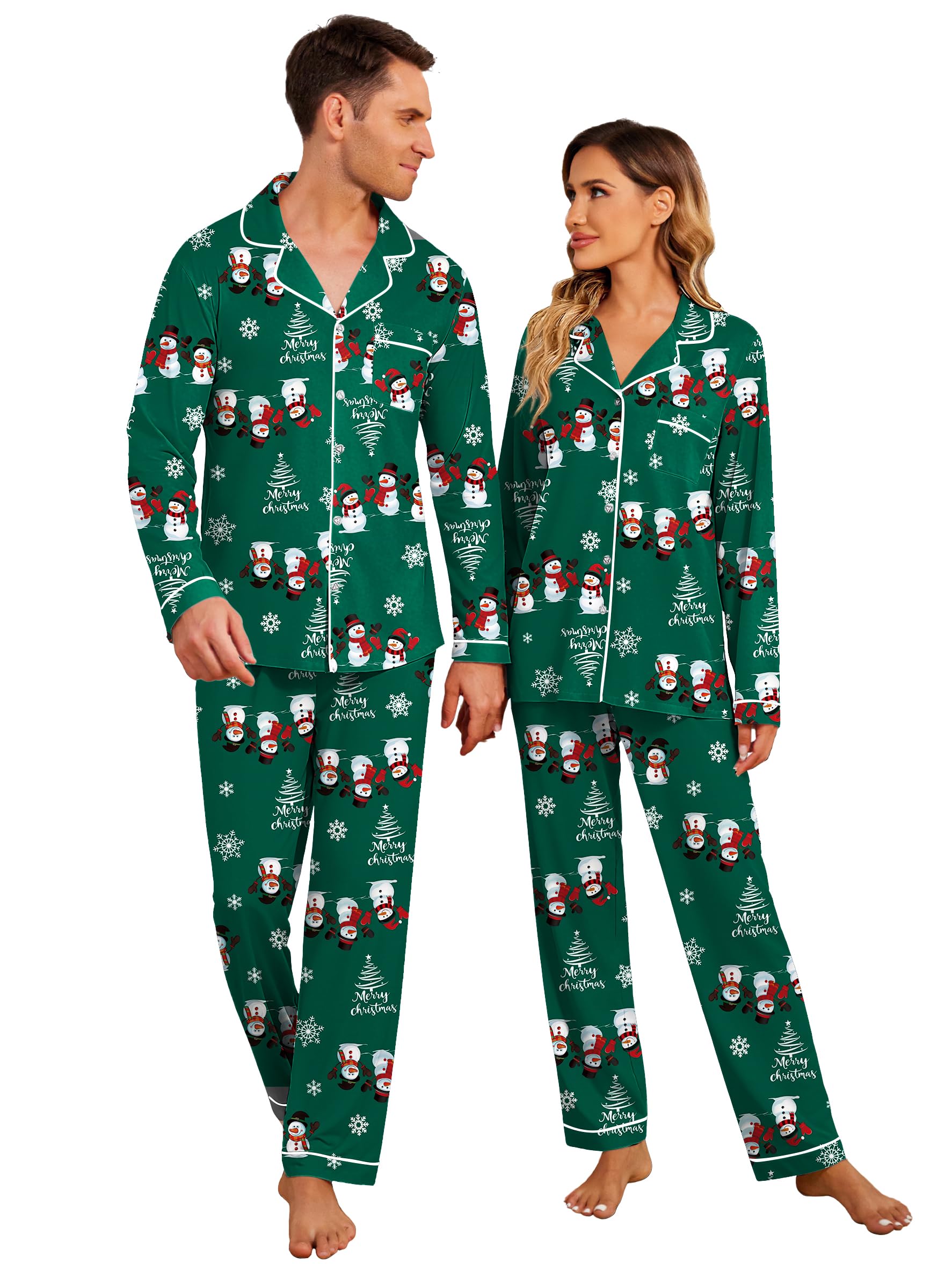 Ekouaer Christmas Family Matching Pajamas Long Sleeve Button Down Pj Set