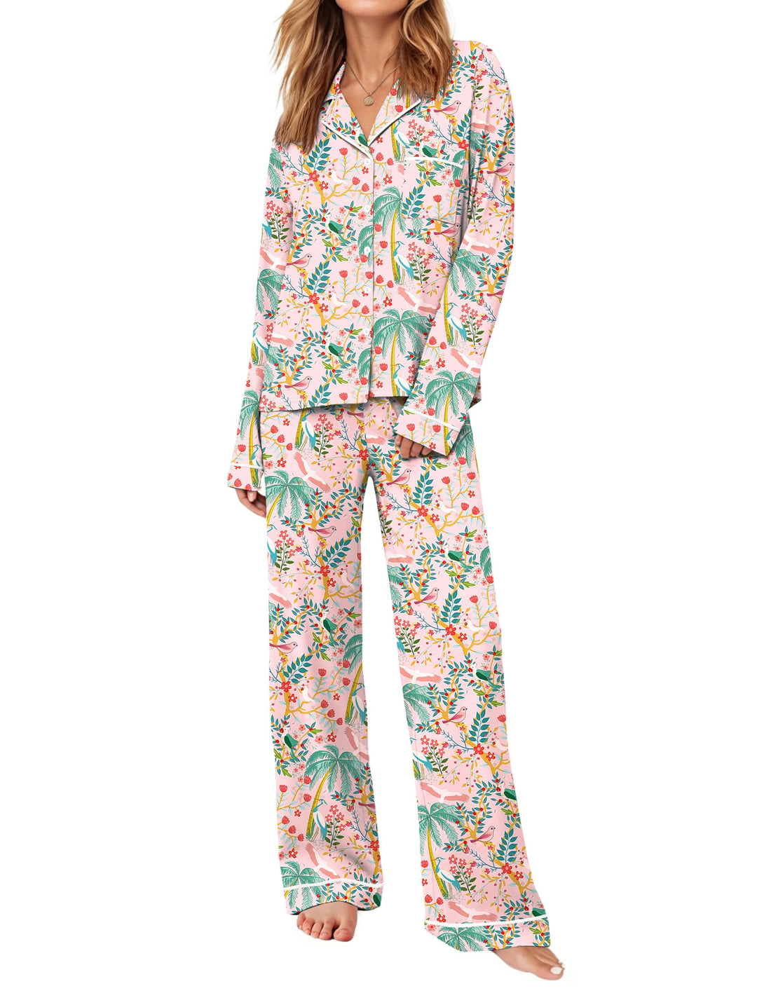 Ekouaer Womens Pajama Sets Long Sleeve Button Down Lounge Sets with Pockets