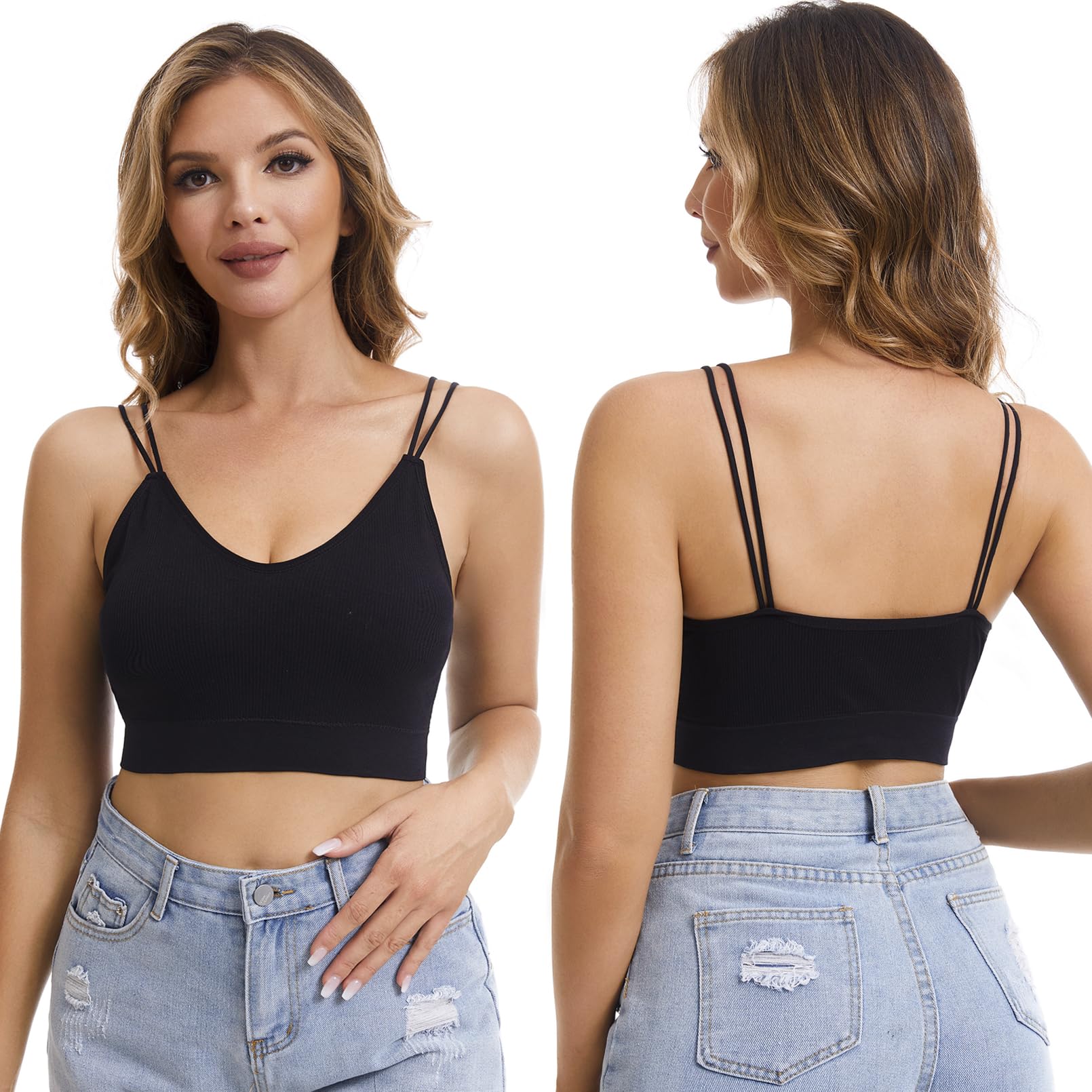 BQTQ 6 Pcs V Neck Bralettes for Women Padded Bralette with Straps Seamless Bra