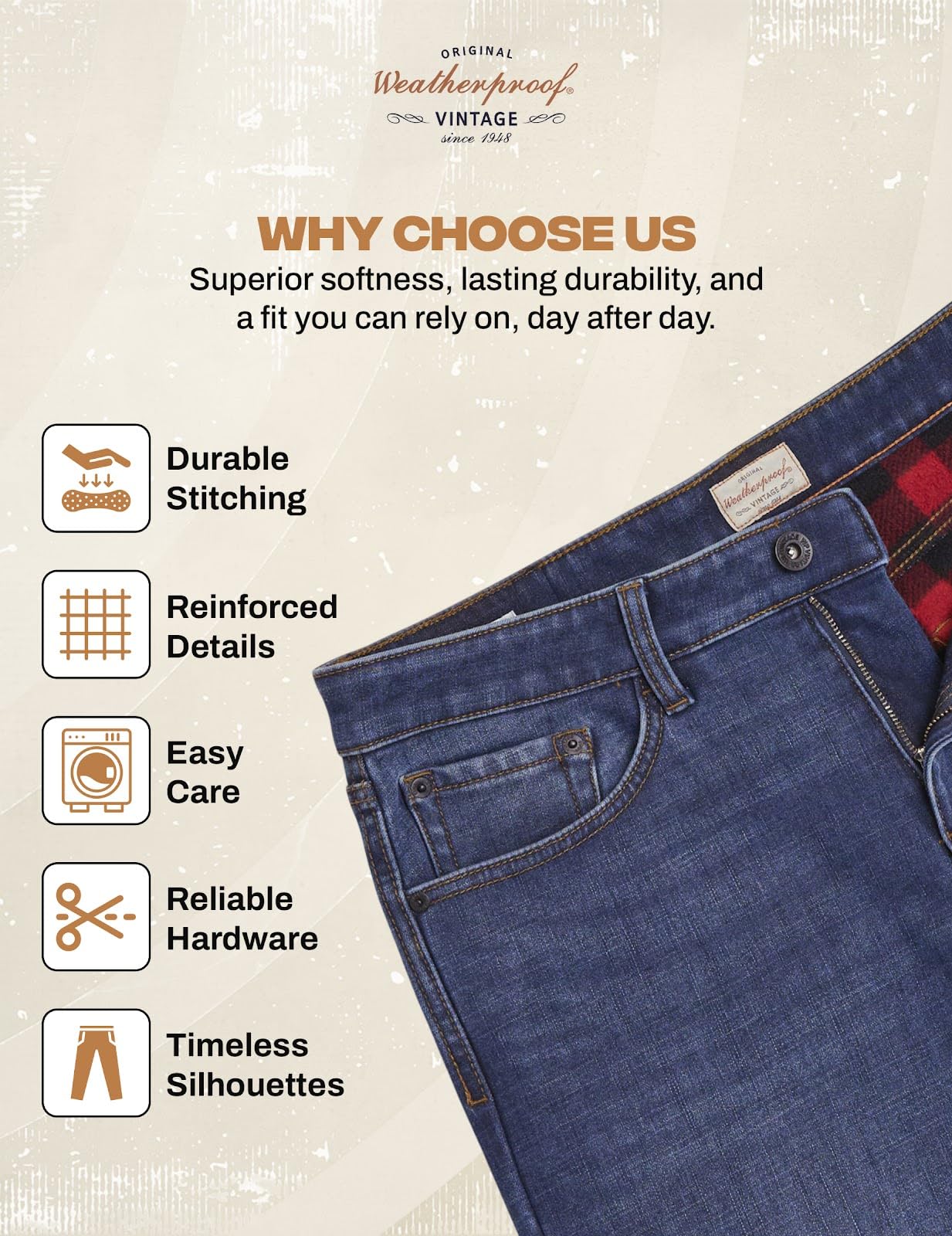 Weatherproof Vintage Fleece Lined Jeans Men - Regular Fit | Soft & Warm, Cold Weather Insulated Fleece Winter Pants for Men