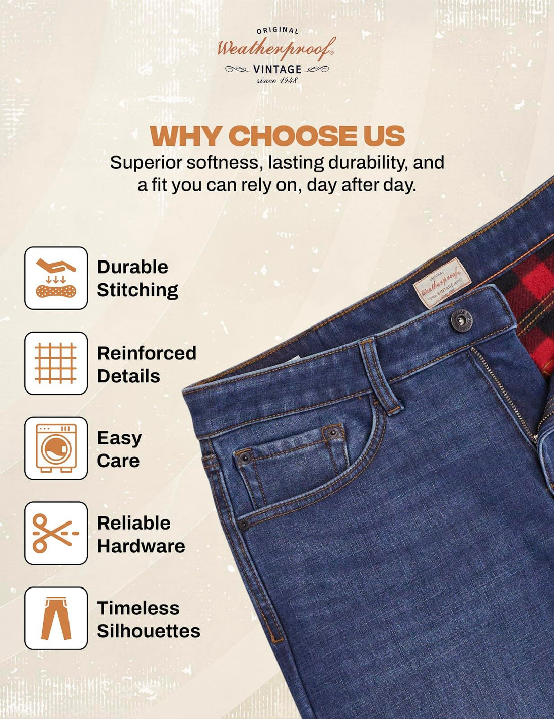 Weatherproof Vintage Fleece Lined Jeans Men - Regular Fit | Soft & Warm, Cold Weather Insulated Fleece Winter Pants for Men