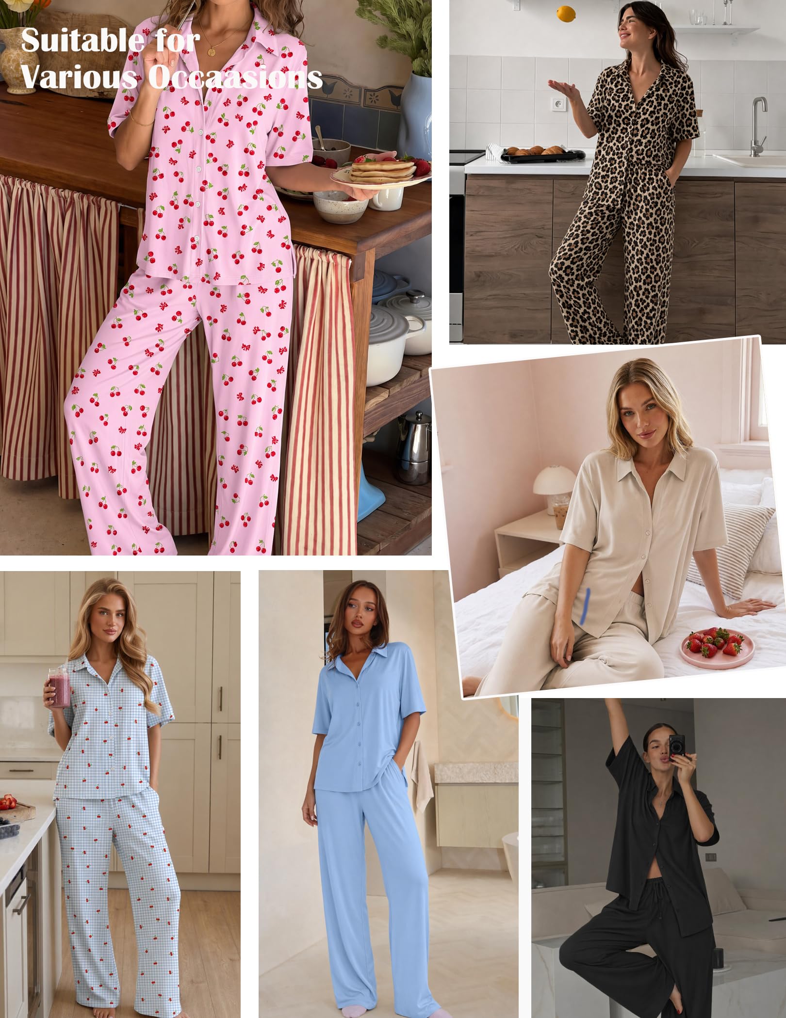Ekouaer Pajamas for Women Set Button Up Short Sleeve Pjs with Long Pants
