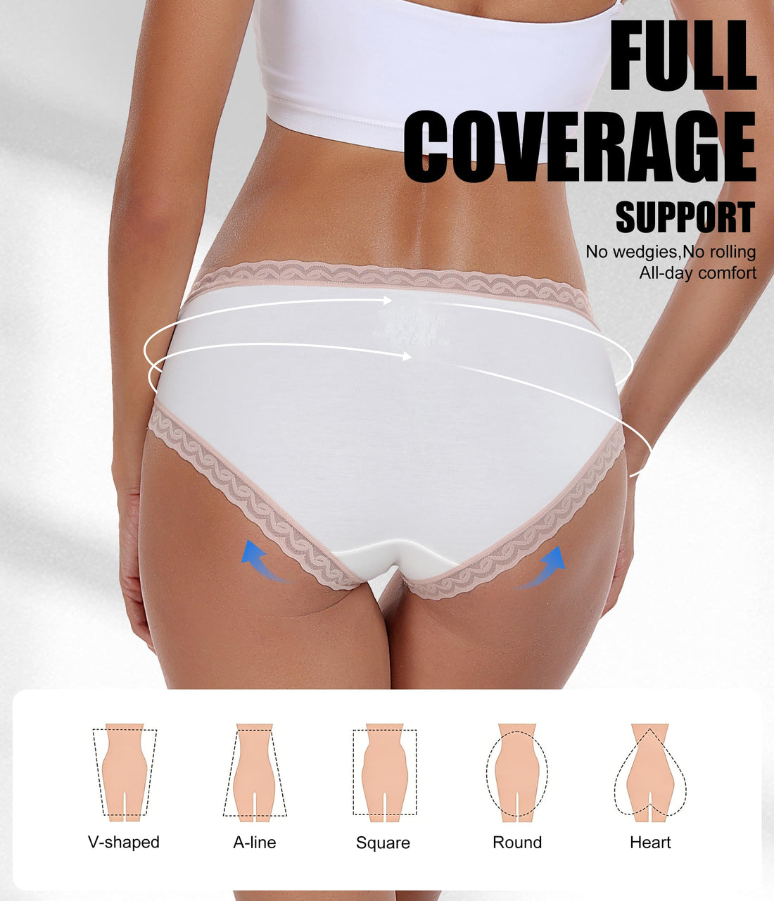 ANLIQI Cotton Underwear for Women Soft Lace Trim Hipster Panties Low Rise Bikini Undies Multipack