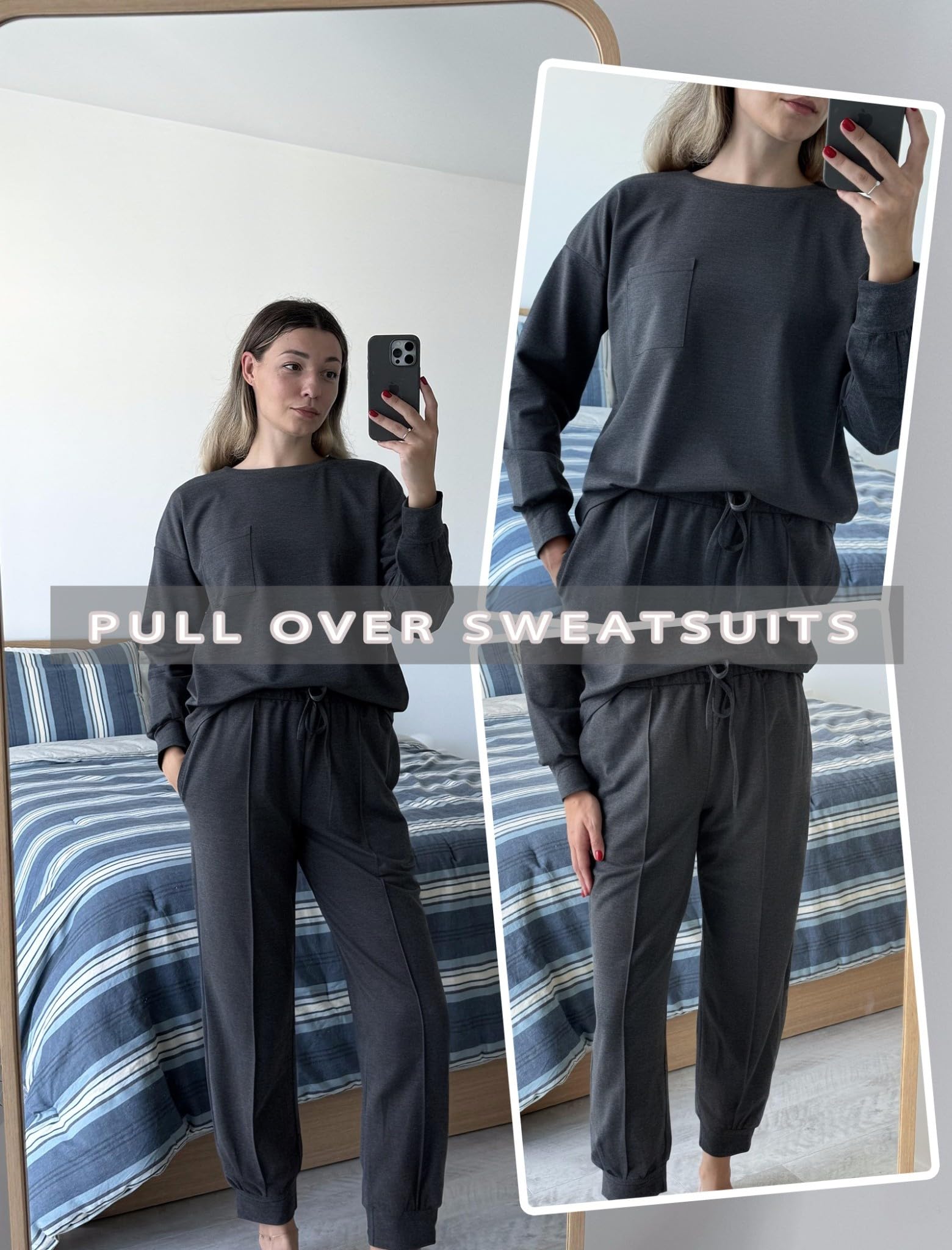Ekouaer Lounge Sets for Women 2 Piece Jogger Pants Pajamas
