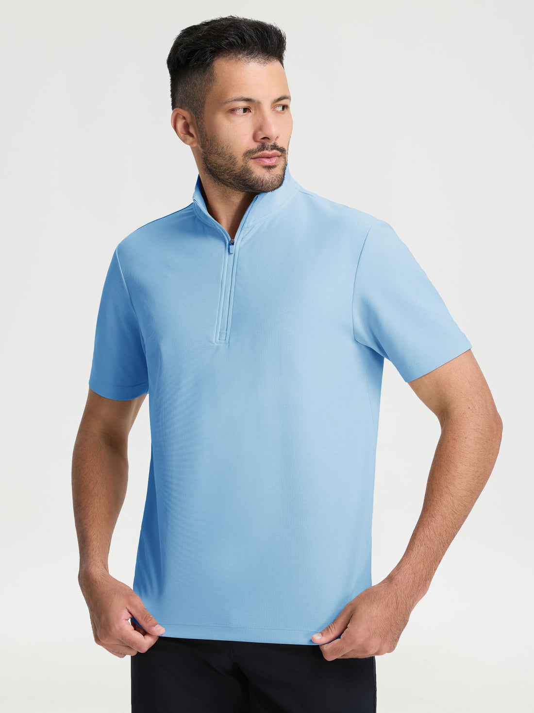 M MAELREG Golf Shirt for Men Zipper Waffle Texture Moisture Wicking Dry Fit Collared Lightweight Mens Polo Shirt Short Sleeve