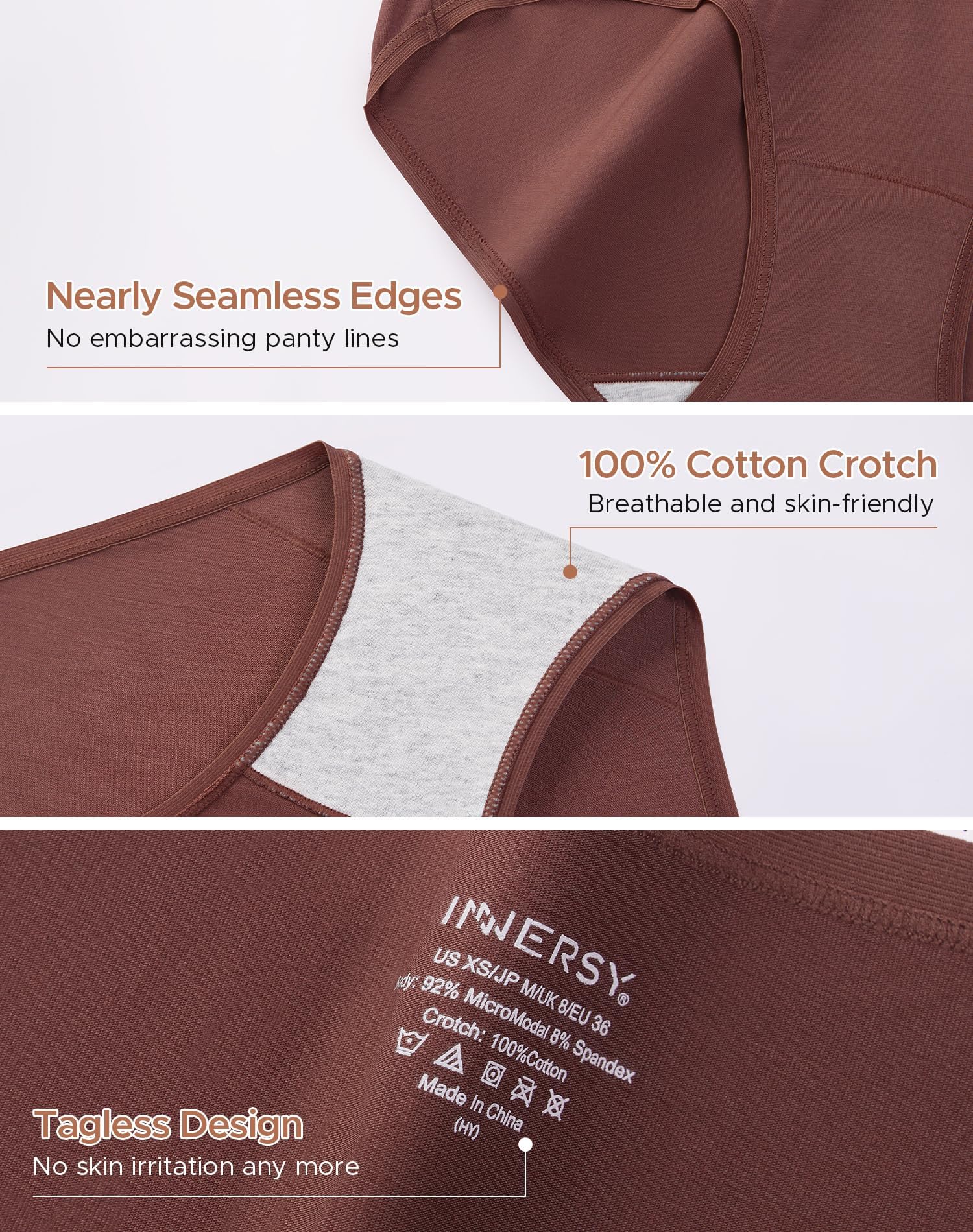 INNERSY Women's No Show Modal Underwear Quick Dry Panties 5-Pack