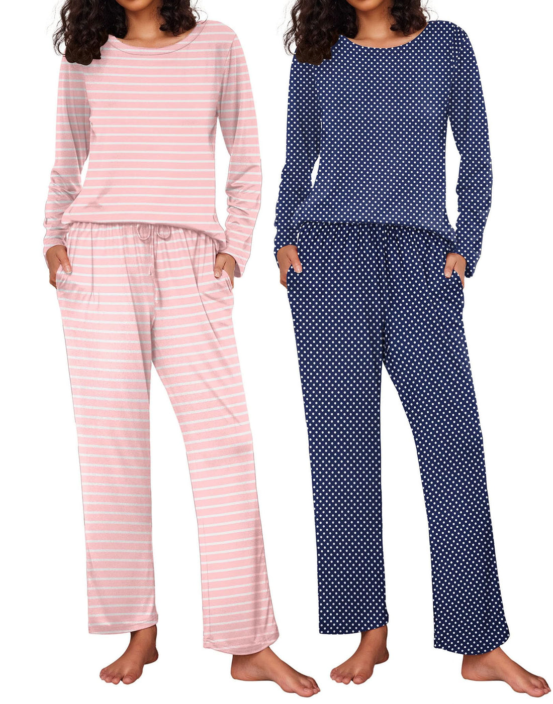 Ekouaer Women's 2 Pack Pajama Sets Long Sleeve Lounge Set Soft Comfy Pjs