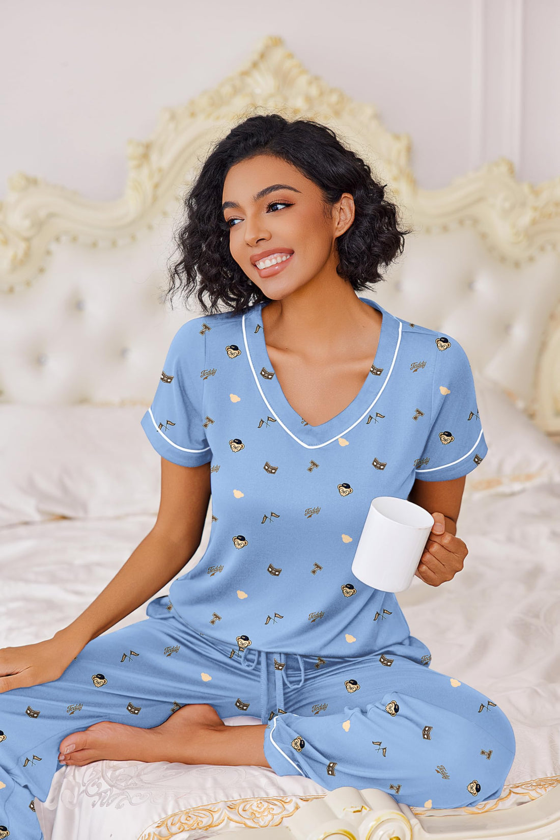 Ekouaer Pajamas for Women Set 2 Piece Lounge Set Soft Pajama Sets Short Sleeve and Pants Pj Sets Loose Sleepwear with Pockets