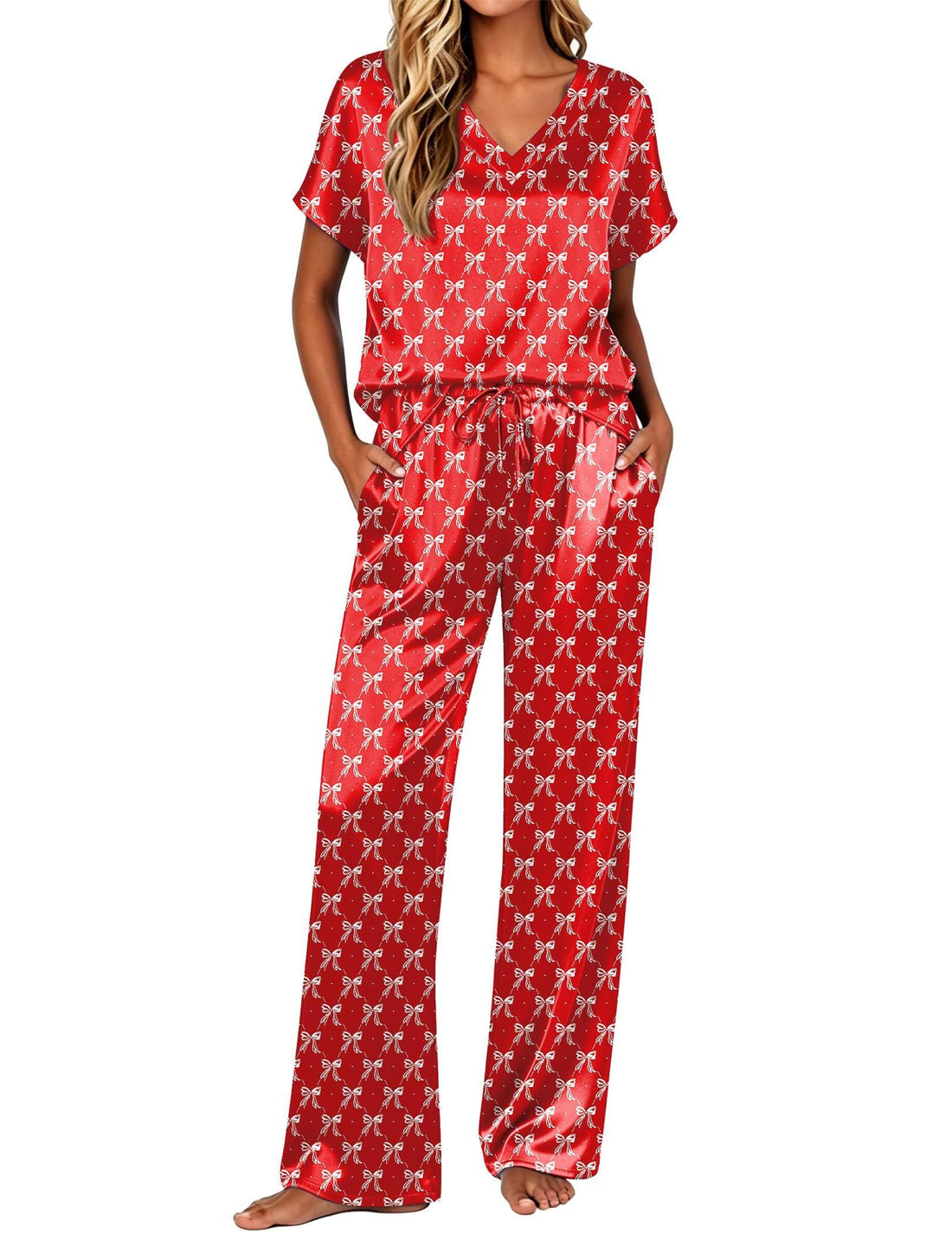 Ekouaer Womens Silk Pajamas Set 2 Piece Satin Pjs Cap Sleeve Loungewear