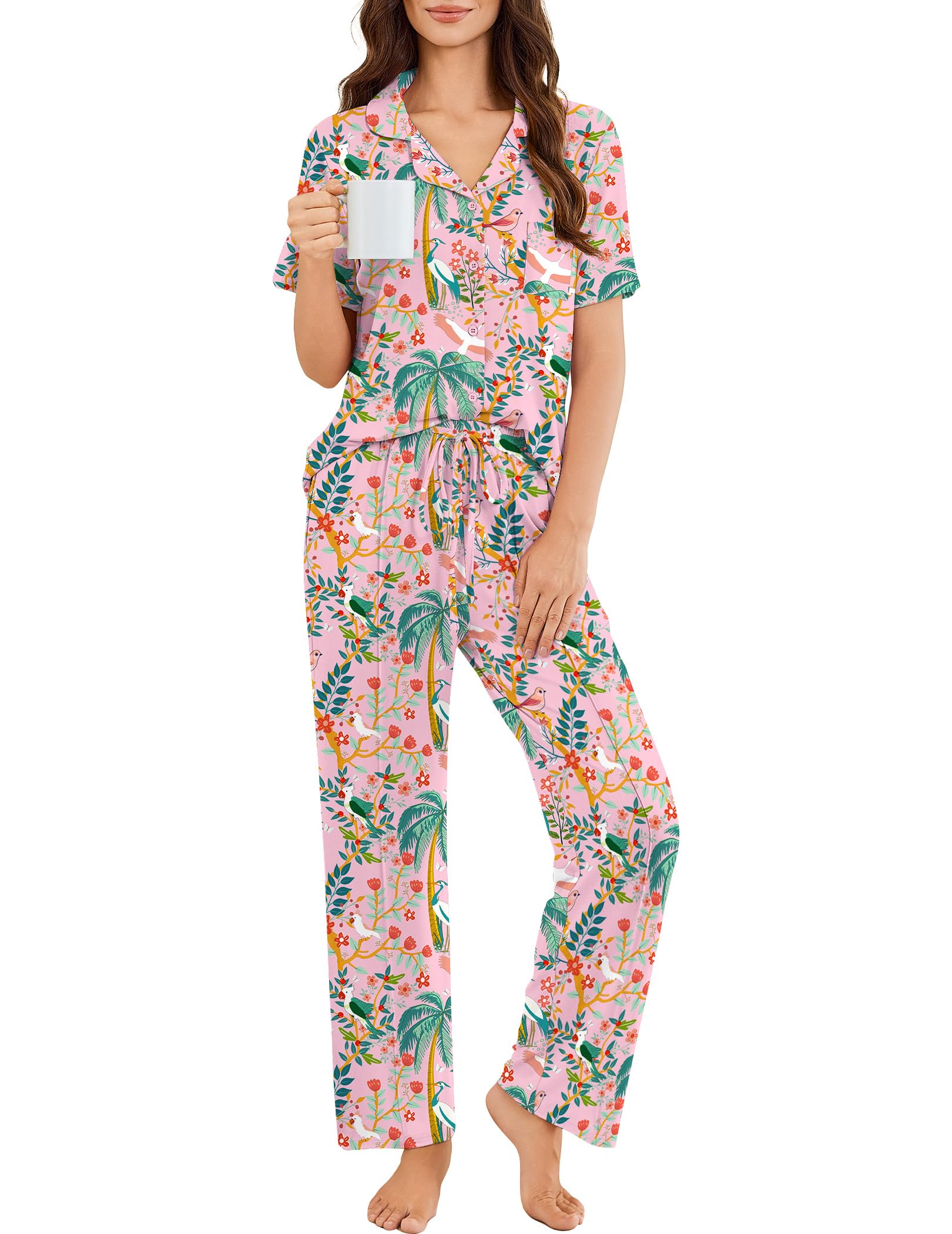 Ekouaer Pajamas for Women Set Button Up Short Sleeve Pjs Sets With Pockets