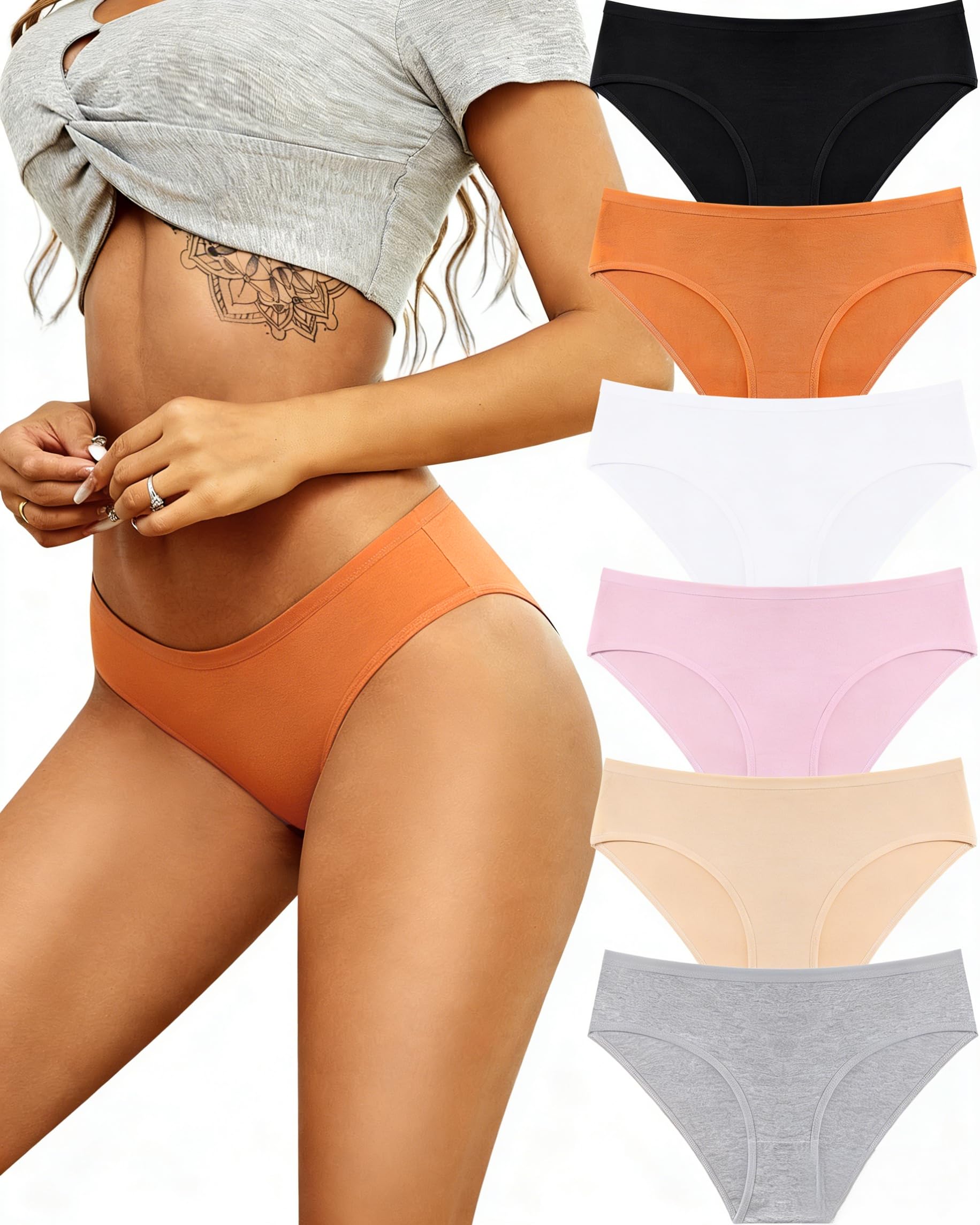 ALL OF SHE Womens Underwear Cotton Hipster Panties Breathable Sexy Cheeky Stretch Soft Ladies Bikini Underwear 6 Pack S-XXL