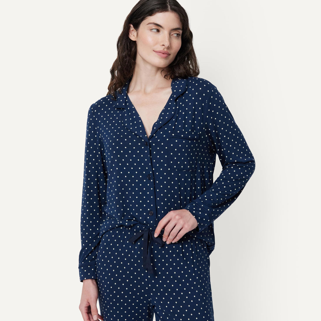 Amazon Essentials x Sofia Grainge Women's Stretch Modal Long-Sleeve Button-Front Top and Full-Length Bottom Pajama Set