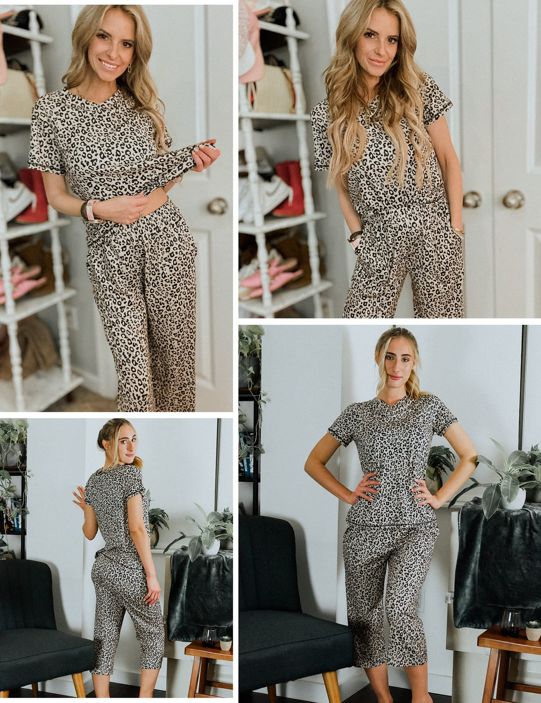 Ekouaer 2 Pack Women's Capri Pajama Sets Short Sleeve Two-Piece Pjs V Neck Tops & Pants Printed Lounge Sets S-3XL