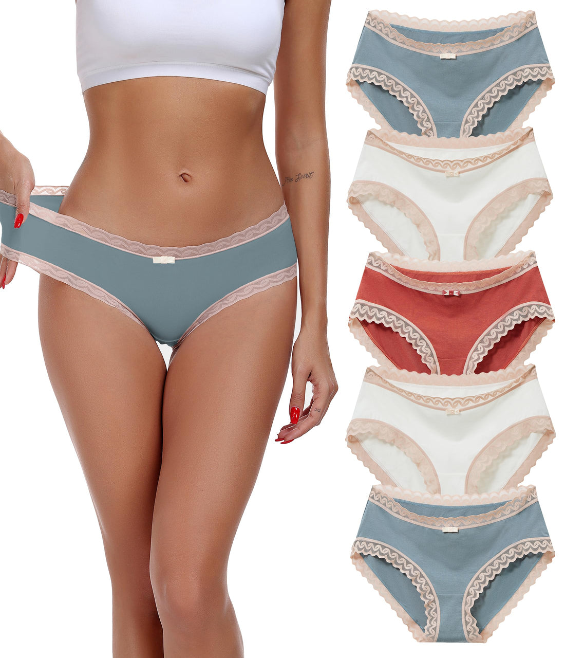 ANLIQI Womens Underwear Lace Trim Hipster Panties Pack Soft Moisture Wicking Cotton Bikini Briefs Cool Undies Underpants