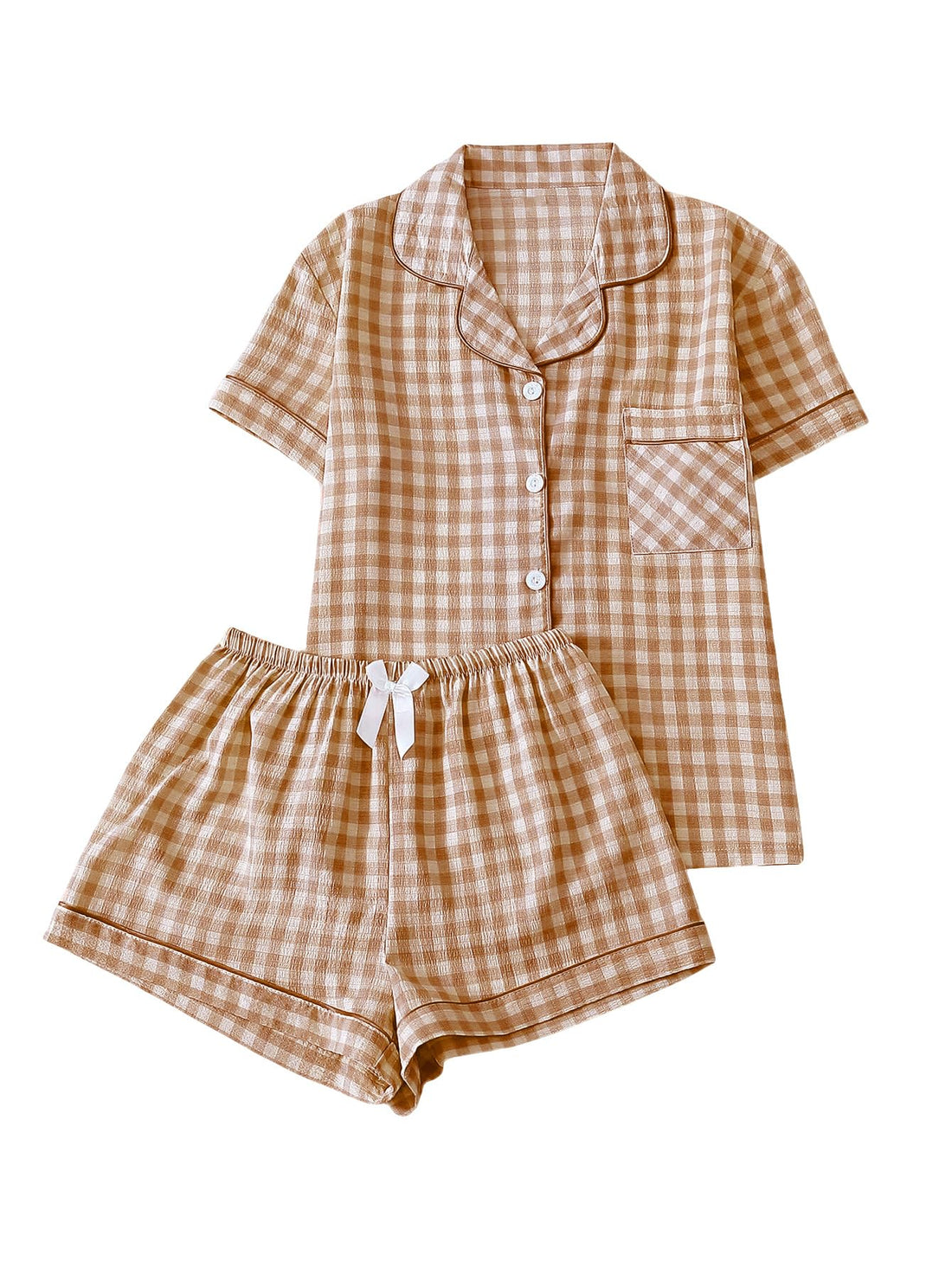 Verdusa Pajamas Sets 2 Piece Gingham Cute Button Down Shirts with Shorts