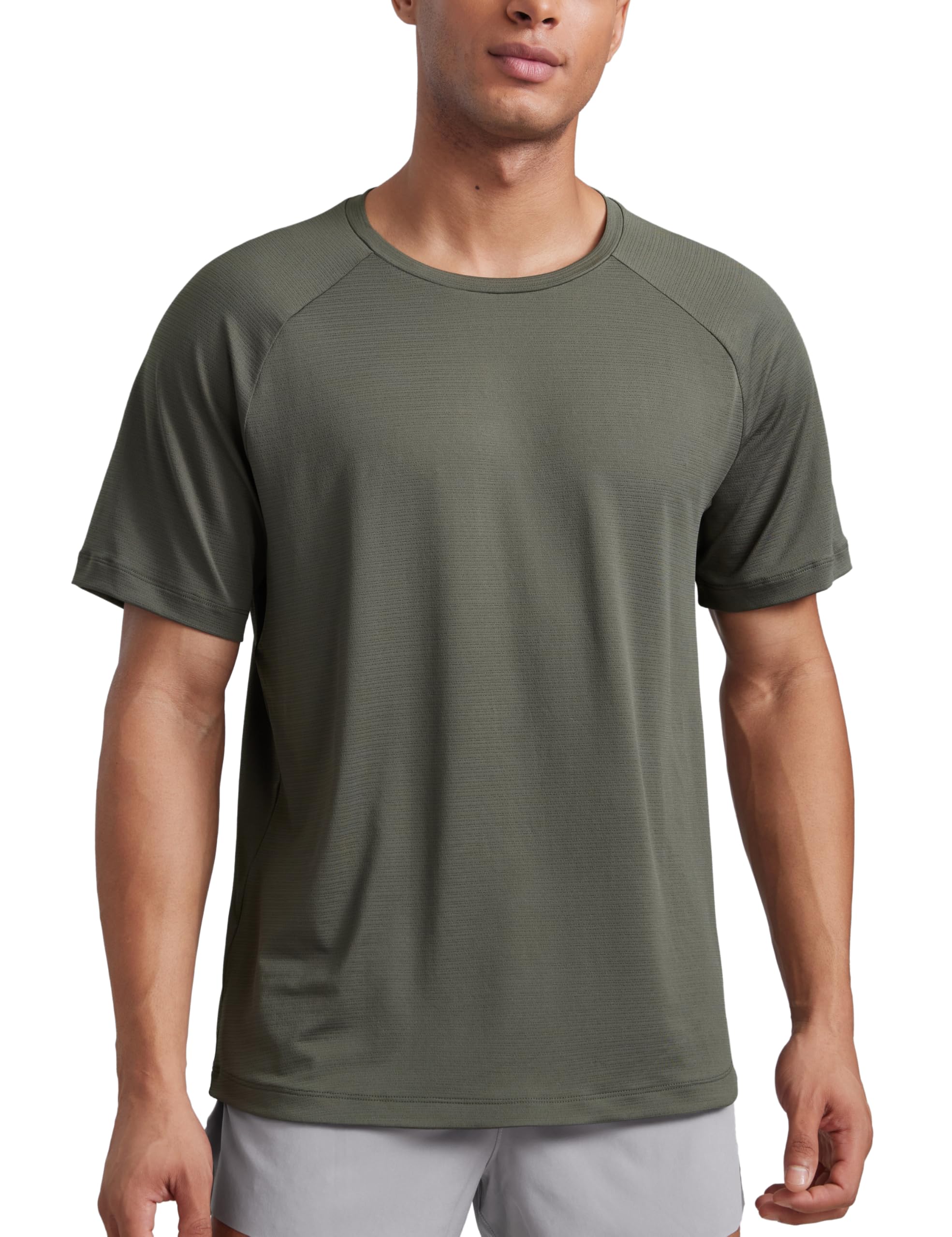 CRZ YOGA Breathable Texture Crewneck T-Shirts | Workout, Quick Dry, Lightweight, Classic Fit, Round Scallop Back, Short Sleeve Shirts for Men