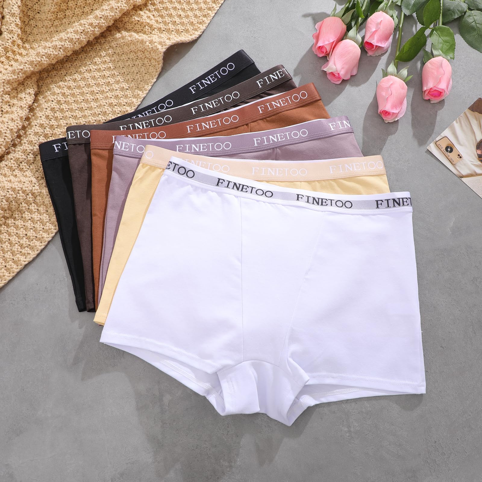FINETOO Womens Cotton Boy Shorts Underwear Full Coverage Soft Boxer Briefs High Waisted Panties for Lady Girls 6 Pack