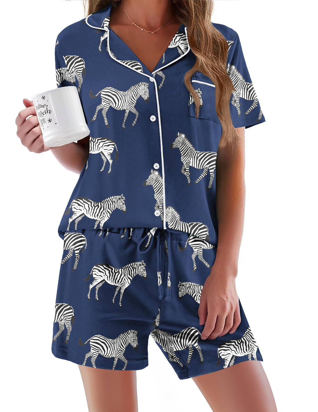 Ekouaer Pajamas Set for Women Short Sleeve Sleepwear Button Down Pj XS-XXXL