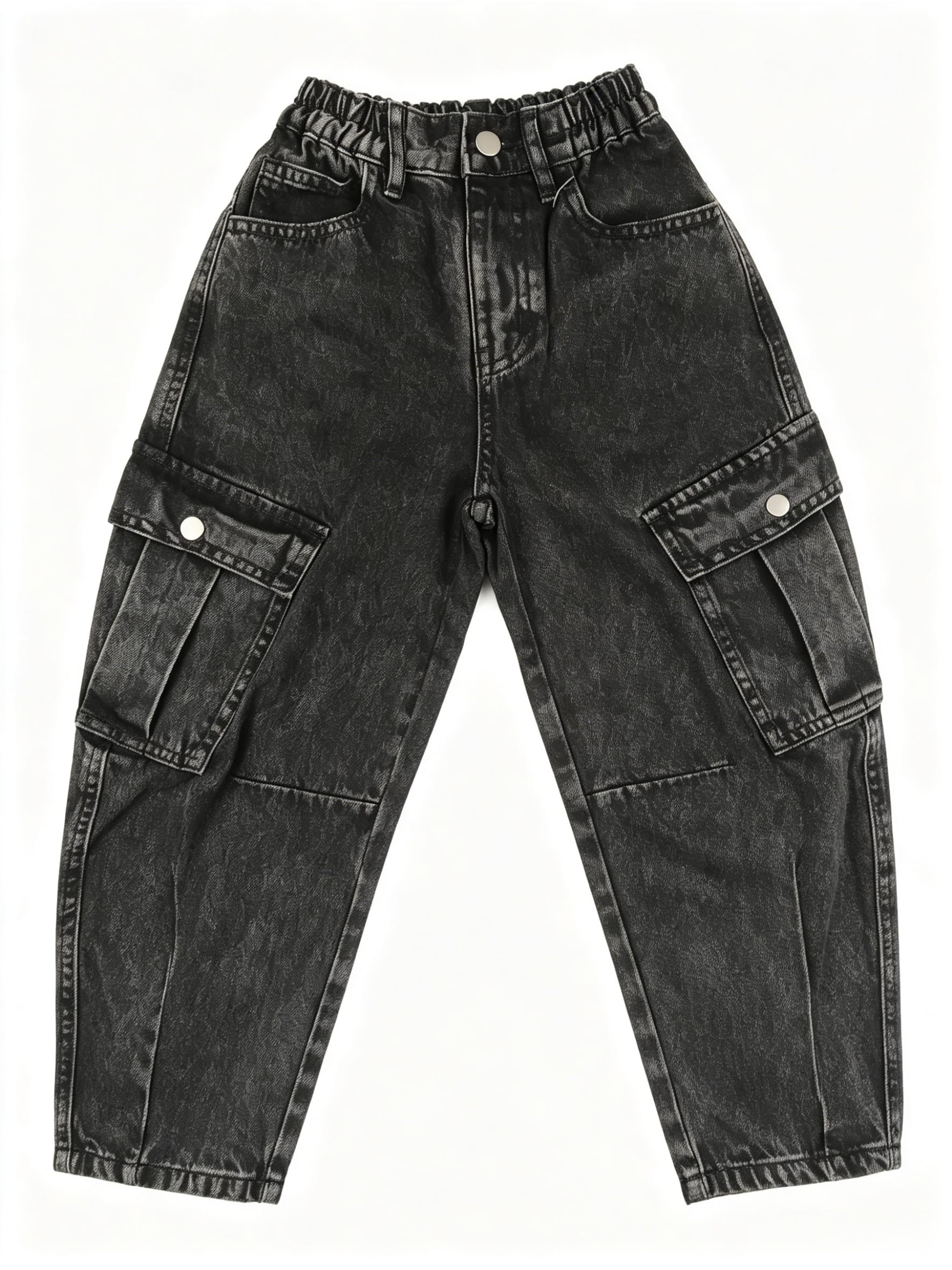 Baggy Jeans for Boys Cargo Jeans, Mid Rise Elastic Waist Multi-Pockets Denim Pants School Streetwear Size 8-12