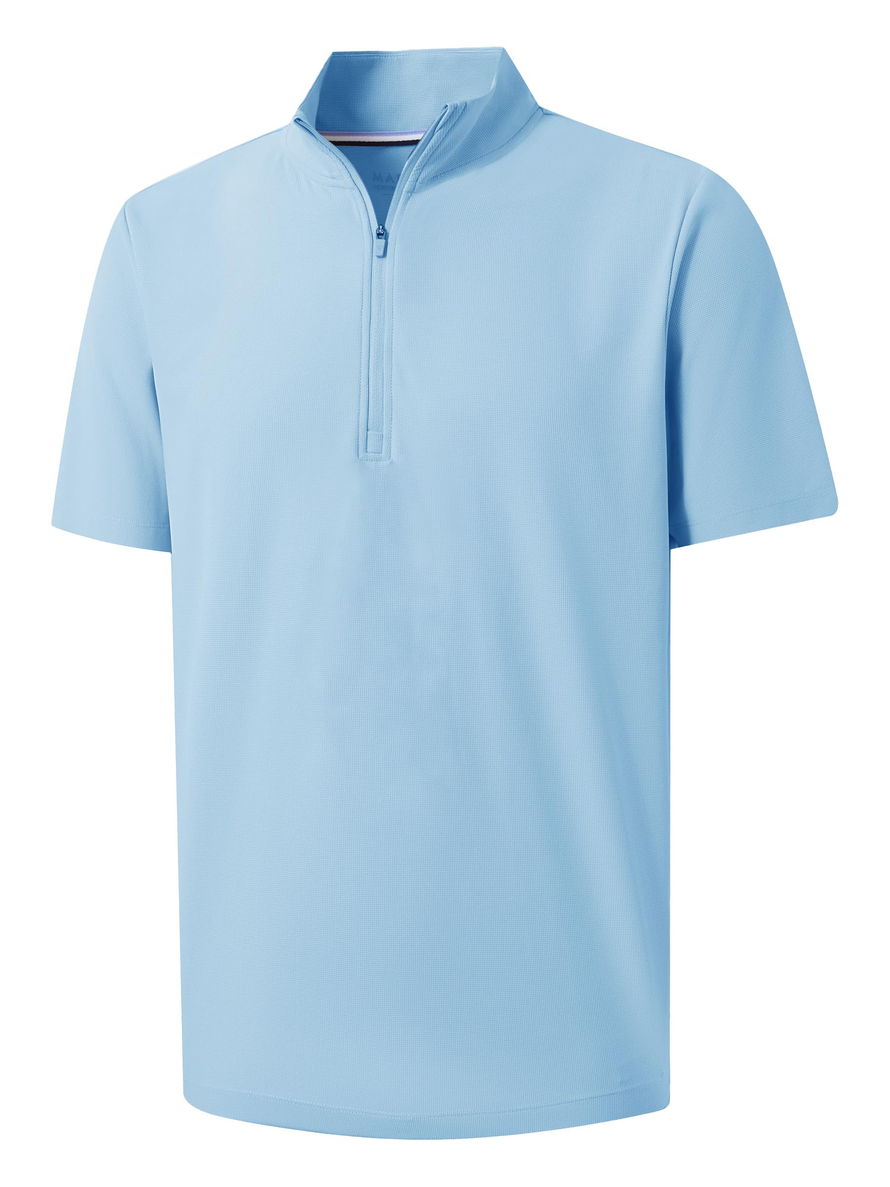 M MAELREG Golf Shirt for Men Zipper Waffle Texture Moisture Wicking Dry Fit Collared Lightweight Mens Polo Shirt Short Sleeve