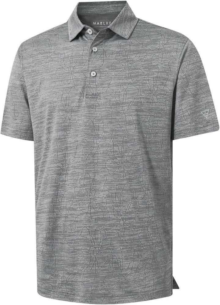 M MAELREG Short Sleeve Golf Shirts for Men Moisture Wicking Performance Lightweight Jacquard 3 Button Polo Shirts for Men