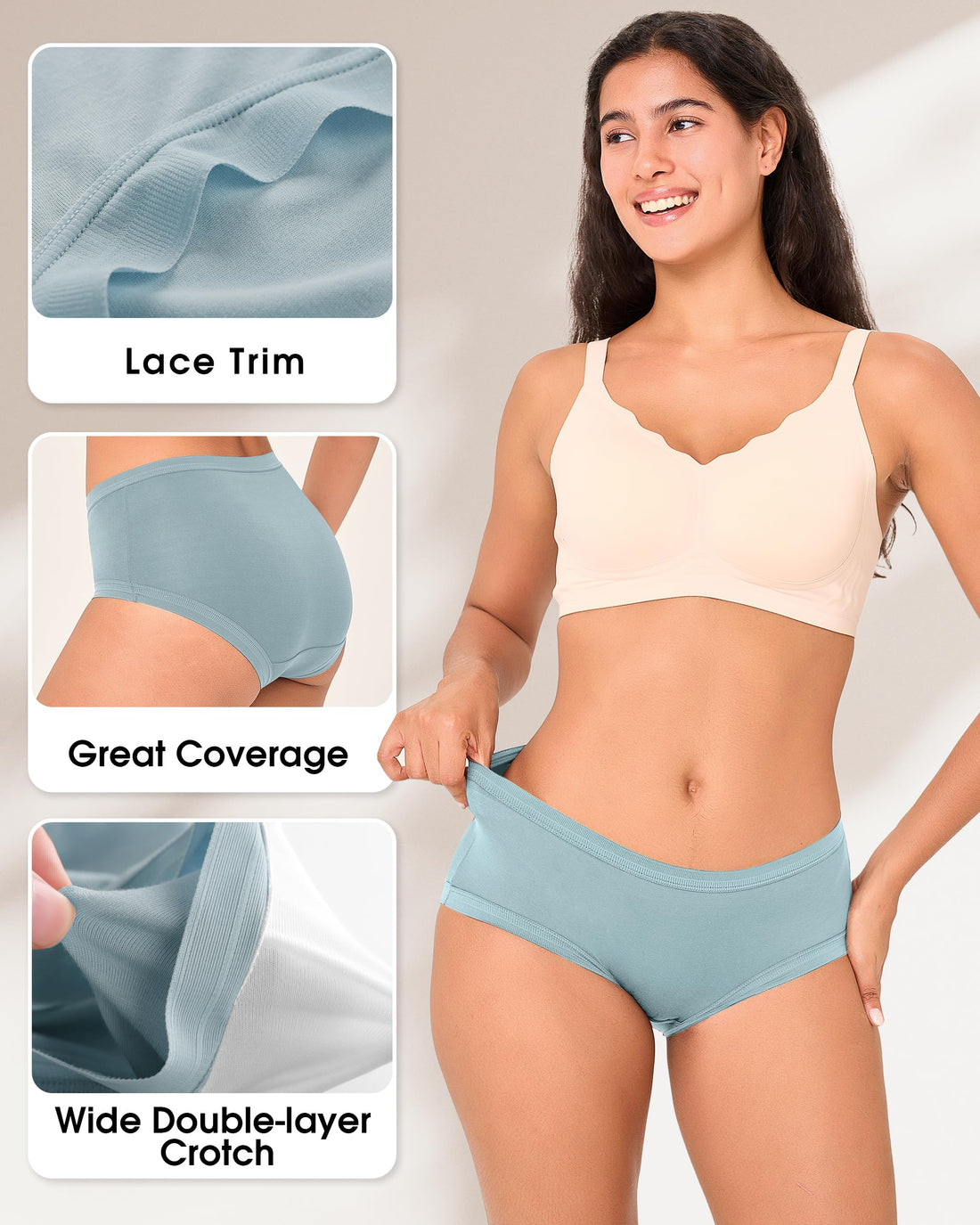 BAMBOO COOL Women's Underwear Briefs for Women Lightweight Ladies Panties Moisture-Wicking Stretchy Soft Breathable 5-pack