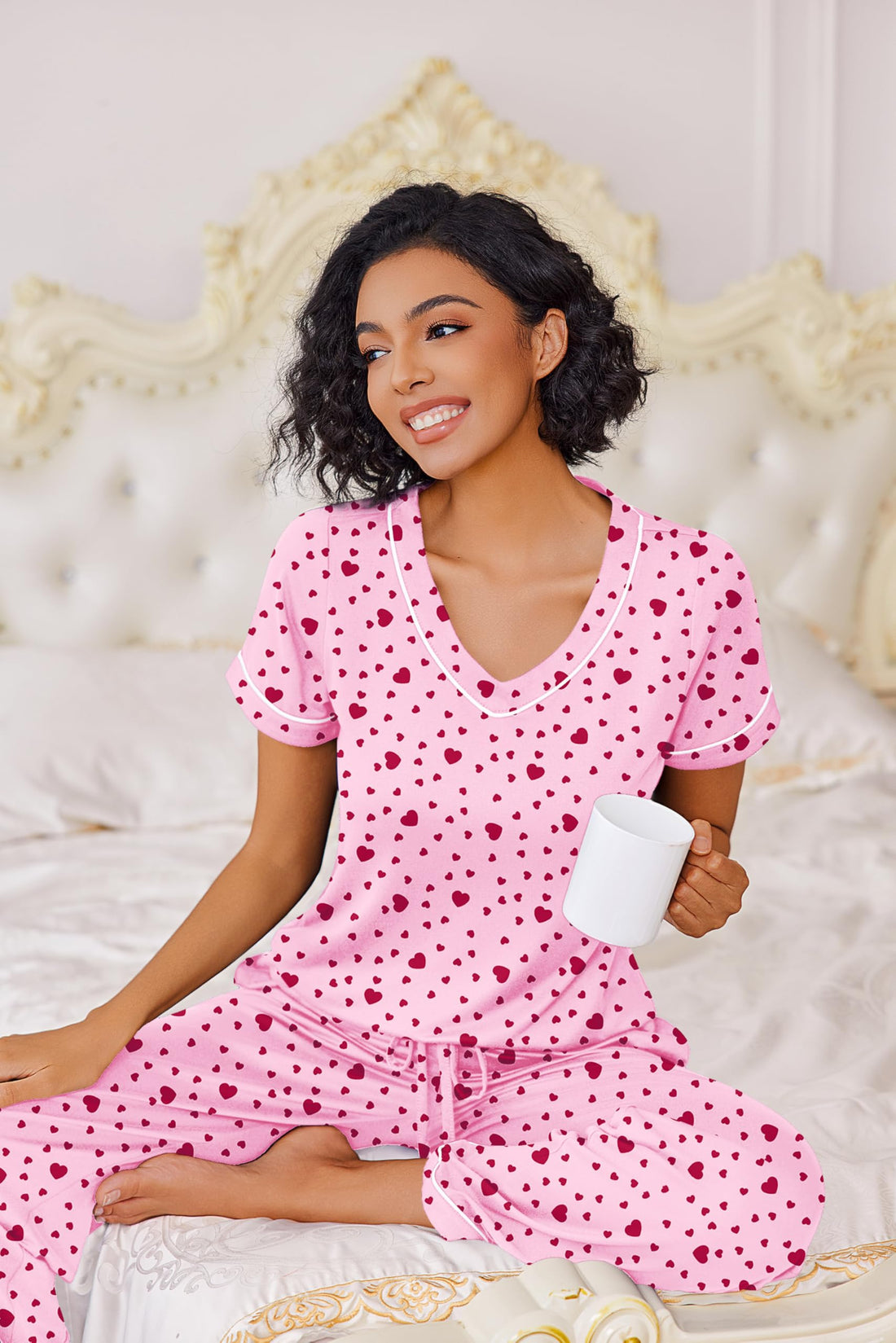 Ekouaer Pajamas for Women Set 2 Piece Lounge Set Soft Pajama Sets Short Sleeve and Pants Pj Sets Loose Sleepwear with Pockets