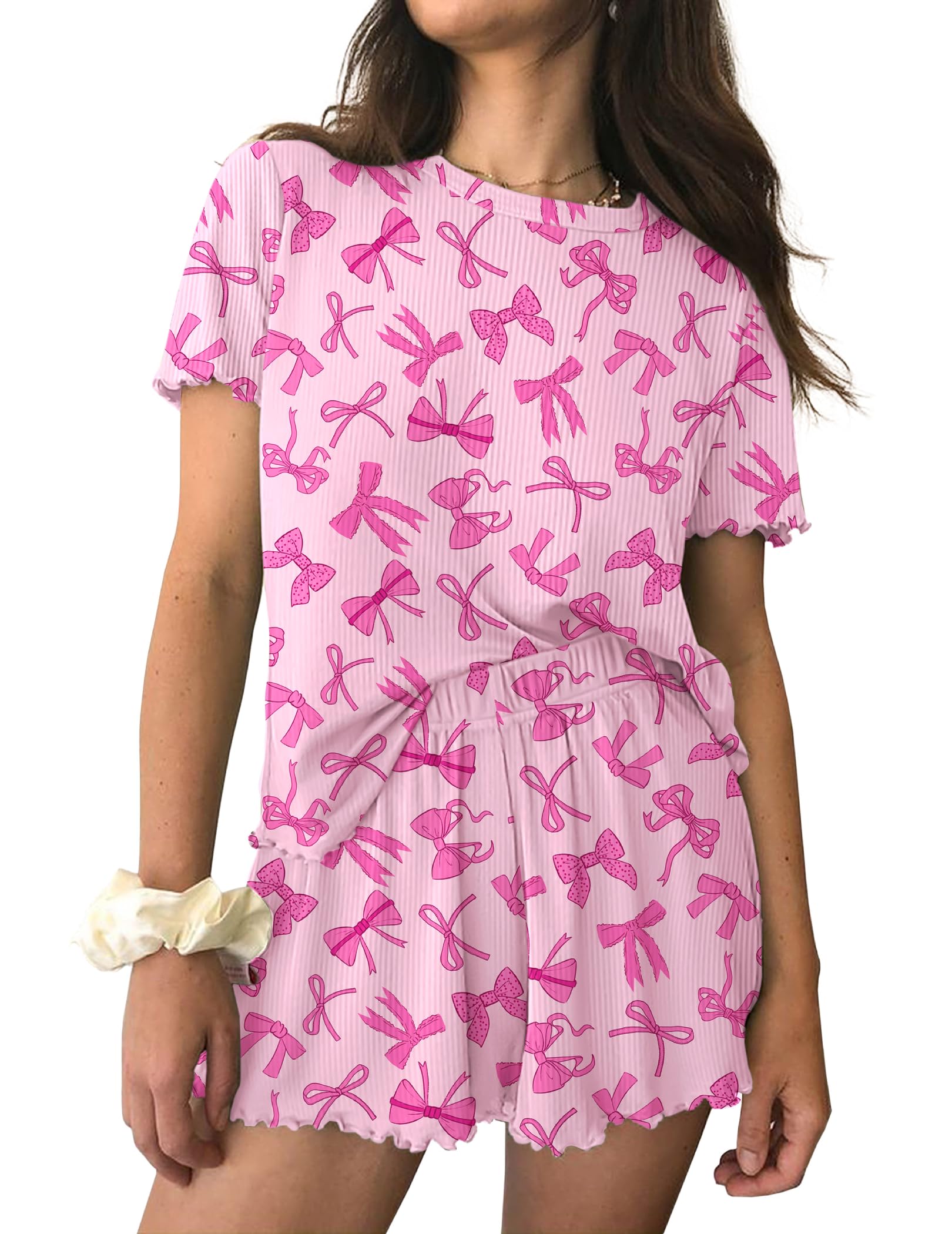 Ekouaer Womens Pajamas 2 Piece Ribbed Knit Pjs Short Sleeve Lounge Sets