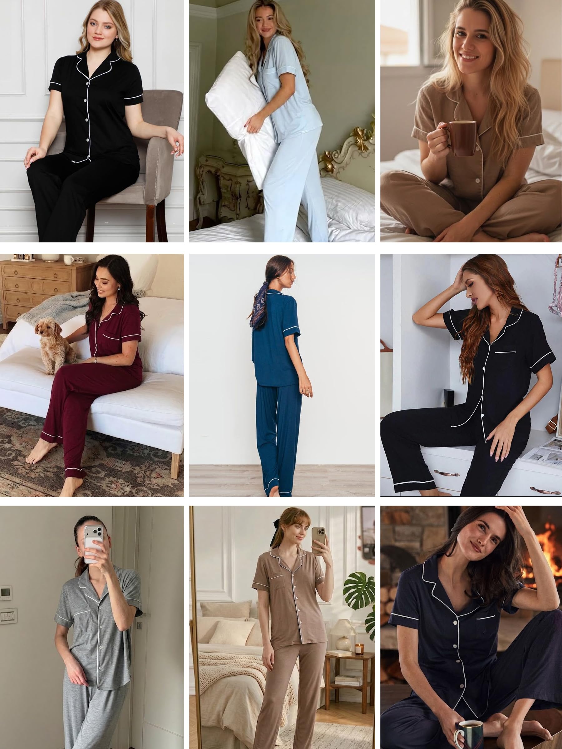 Womens Pajama Set Soft Pjs Short Sleeve Sleepwear with Long Pants 2 Piece Lounge Sets S-XXL