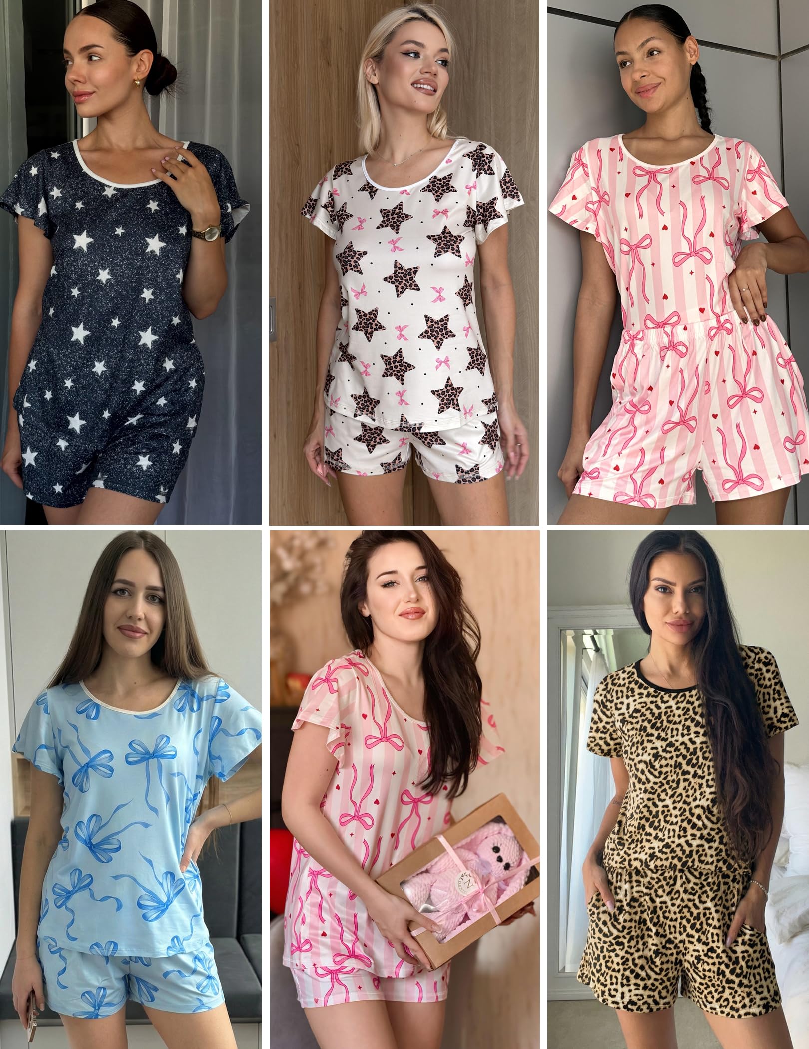 Ekouaer Womens Pajama Set Summer Short Sleeve Pjs Sleepwear Cute 2 Piece Lounge Sets S-XXL
